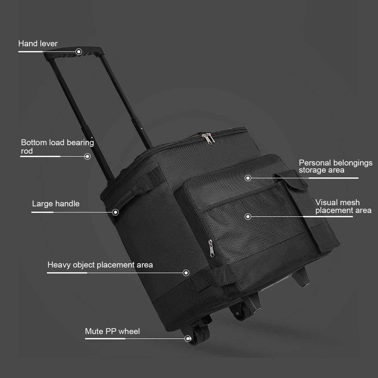 Large Rolling Cooler, 43L Leakproof Insulated Chiller Wheeled Soft Cooler, Oxford Cloth Aluminum Foil Dual Waterproof Portable Insulated Wheeled Cooling Bag with Handle