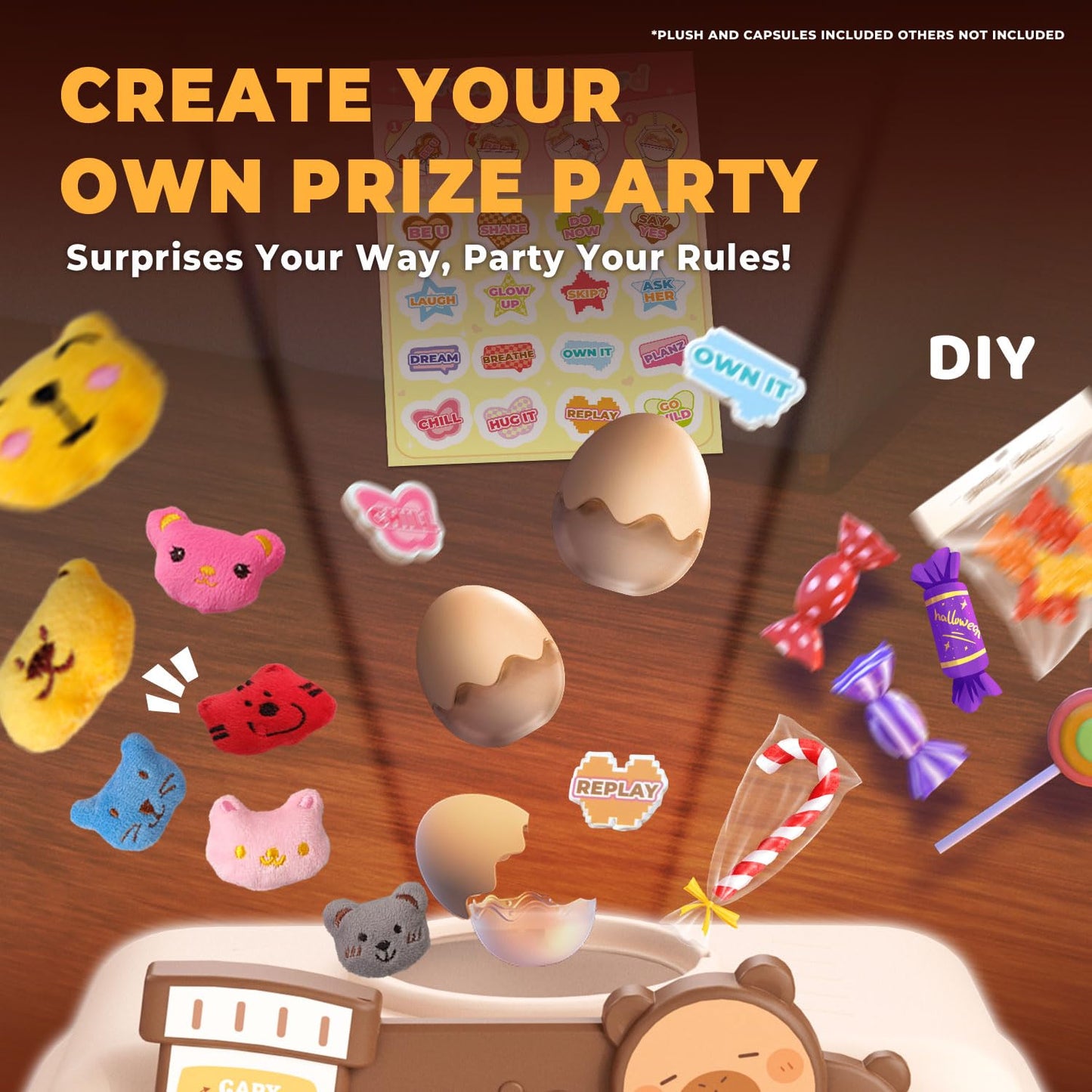 Claw Machine for Kids, Capybara Vending Machine for Age 3+, Toy Claw Machines with Plush and Squishy Prizes for Girls, Candy Grabber Dispenser Toy for Boys Age 3-8 (Capybara-Brown L)