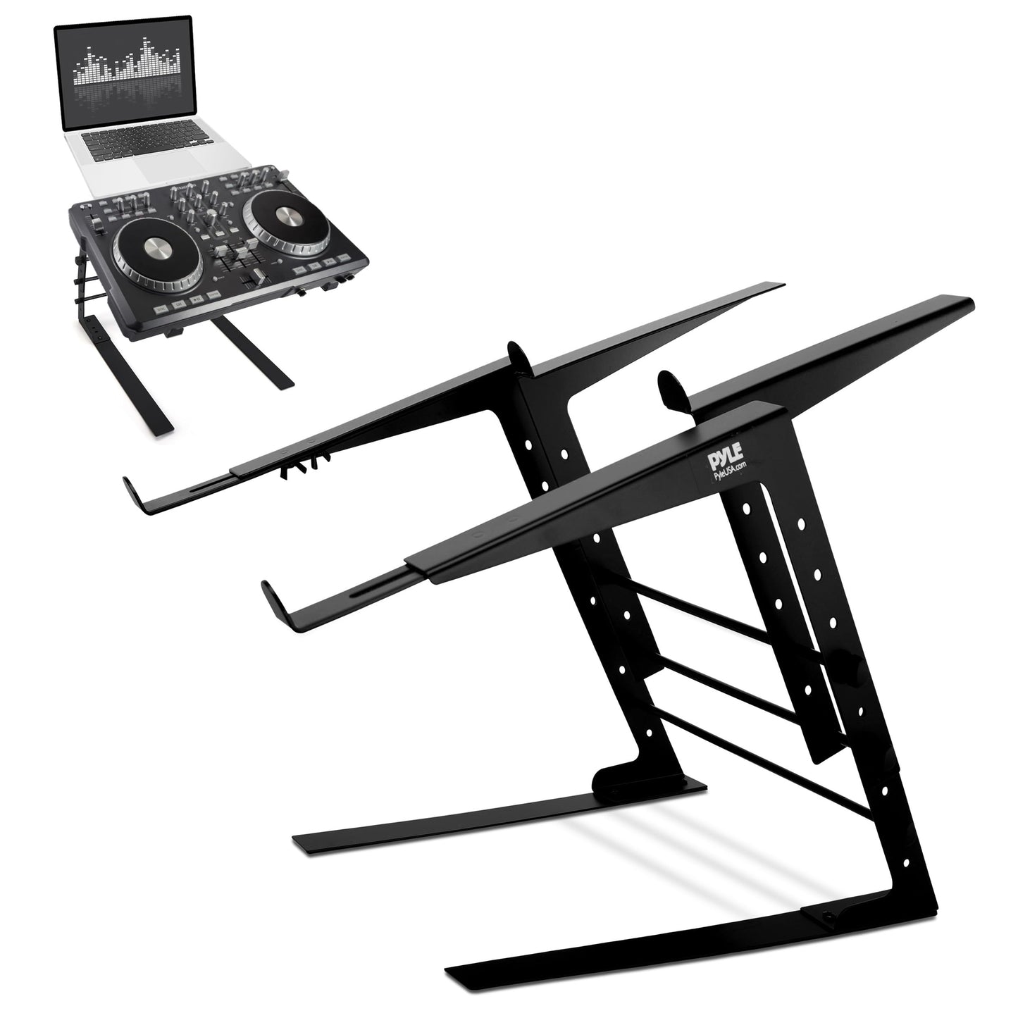 PYLE Dual Laptop Stand - Portable & Adjustable Computer Stand, Standing Table with Adjustable Height, Ergonomic Design & Anti-Slip Prongs for DJ Mixer, Sound Equipment, Workstation, Gaming & Home Use