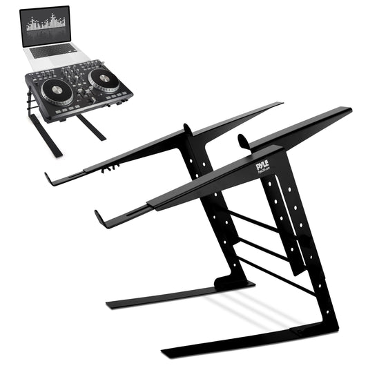 PYLE Dual Laptop Stand - Portable & Adjustable Computer Stand, Standing Table with Adjustable Height, Ergonomic Design & Anti-Slip Prongs for DJ Mixer, Sound Equipment, Workstation, Gaming & Home Use