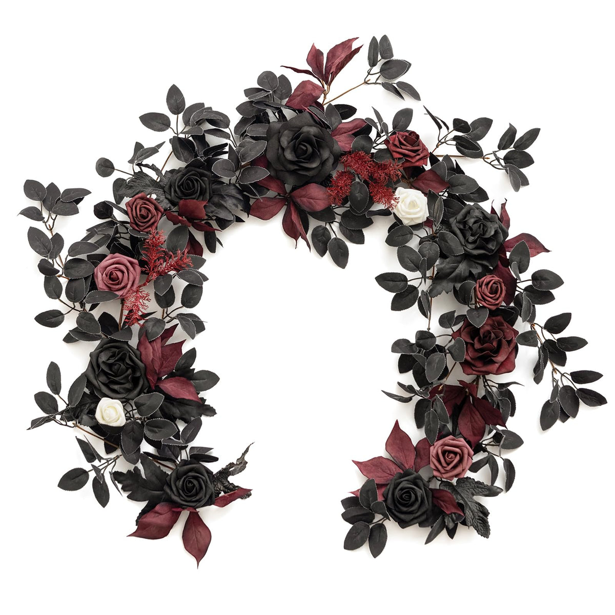Ling's Moment 5FT Black Burgundy Artificial Flower Garland Fake Rose Leaves Floral Garland Arch Flowers Vine for Wedding Party Backdrop Decor Mantel Home Table Centerpieces Wall Decorations
