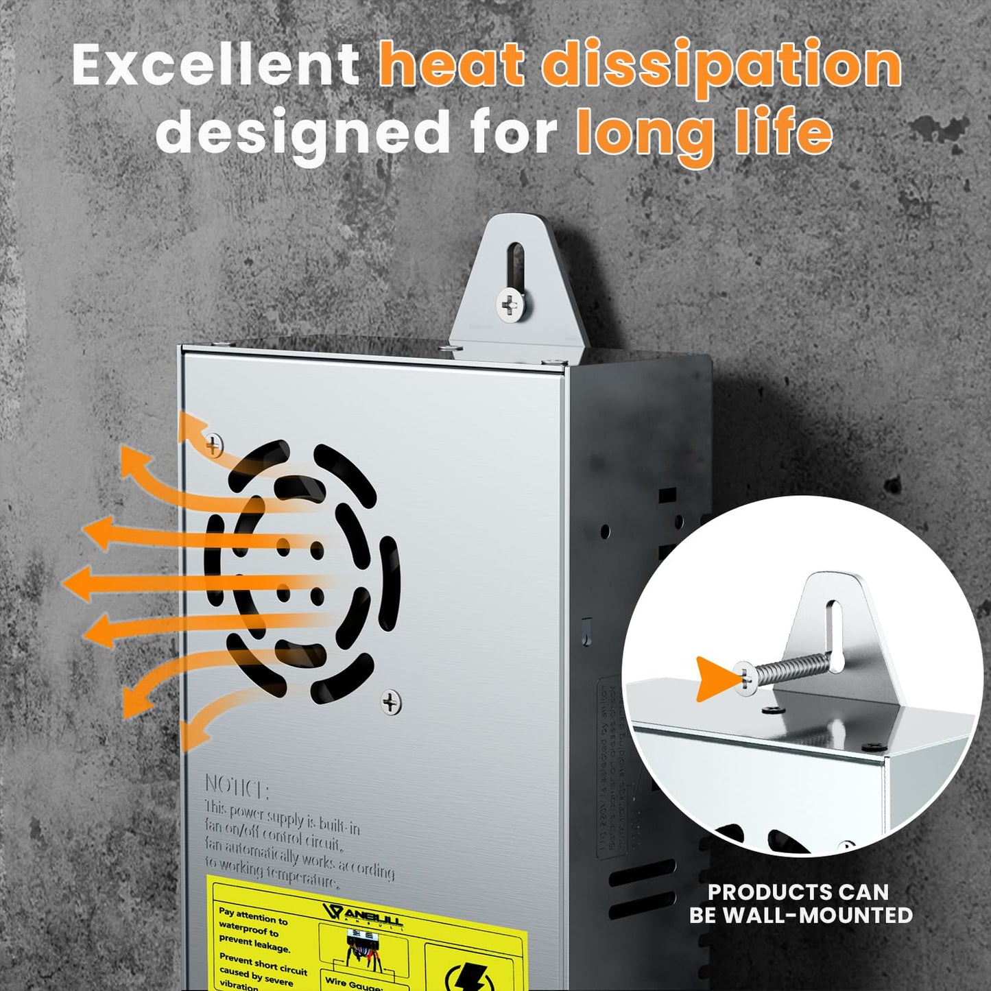 Anbull SMPS 110V AC to 12V DC Converter Power Supply Adapter Switch Transformer Max 50A 600W with On/Off Switch,Upgraded Circuit Board