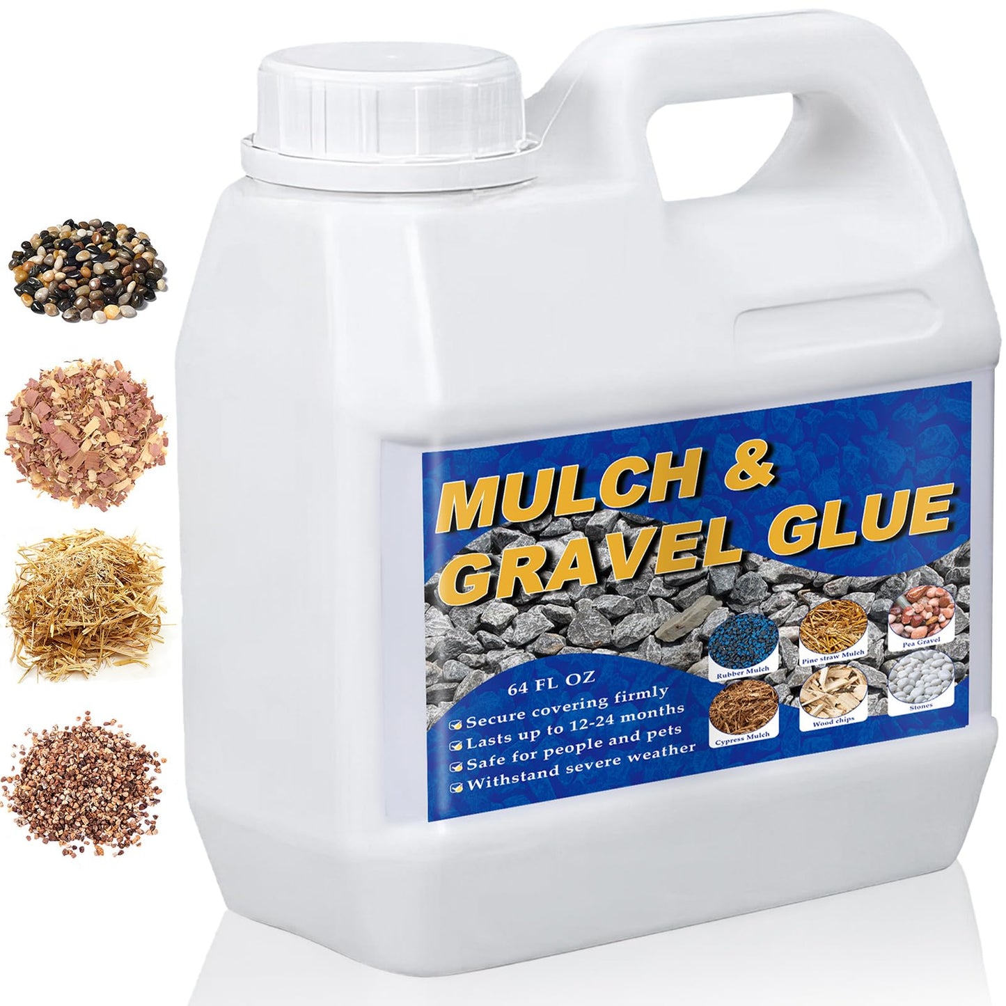 64OZ Mulch and Rock Glue for Landscaping, Fast Drying Lockdown Sticky Rock Glue, Reliable and Non-Toxic Gravel Binder for Rocks, and Pea Gravel, Lasts up to 12-24 Months