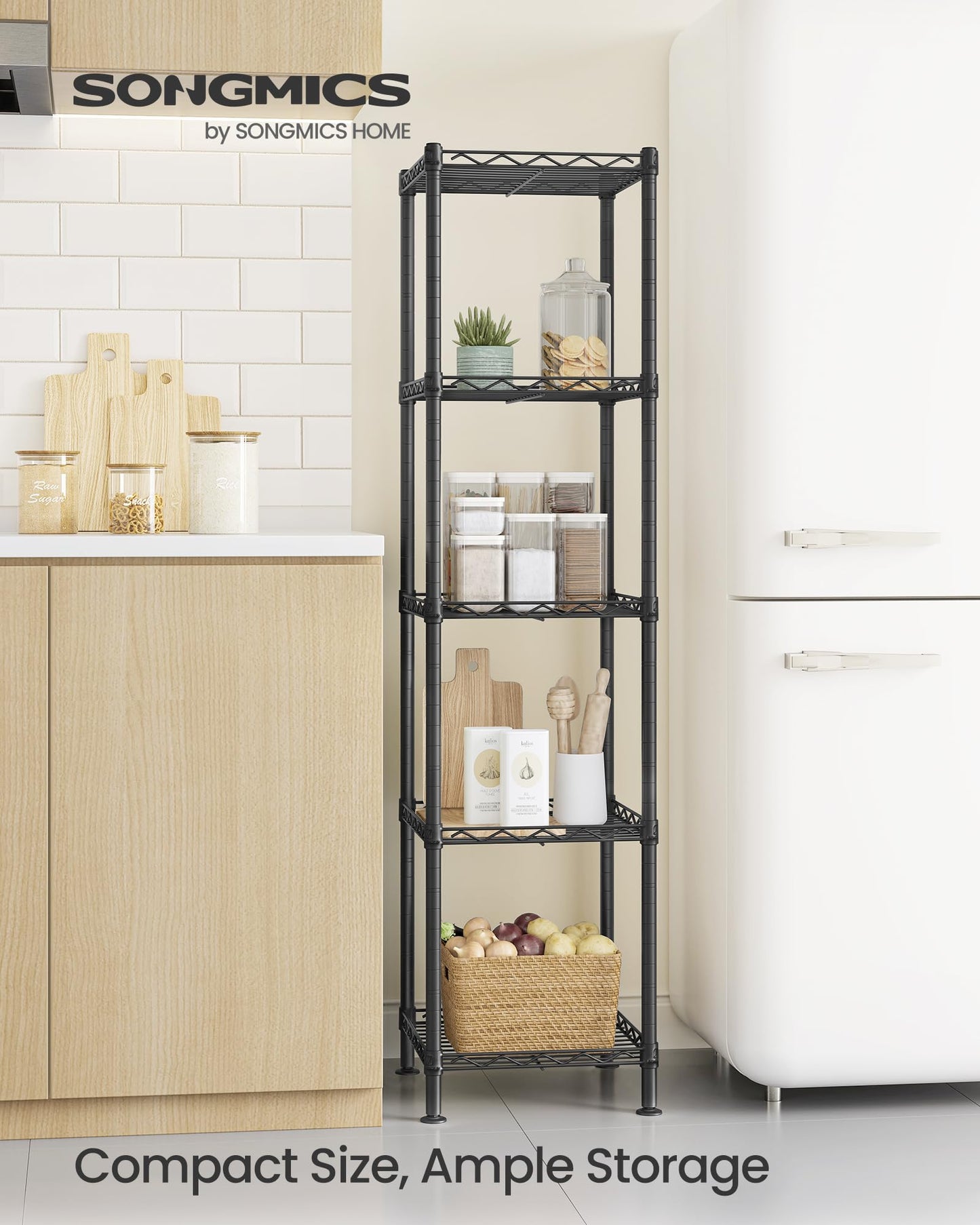 SONGMICS Storage Shelf, Metal Wire Shelving Unit, Adjustable Shelves, for Garage, Bedroom, Living Room, Kitchen, Pantry, 5 Tier, 30 x 30 x 121 cm, Ink Black ULGR123BH01