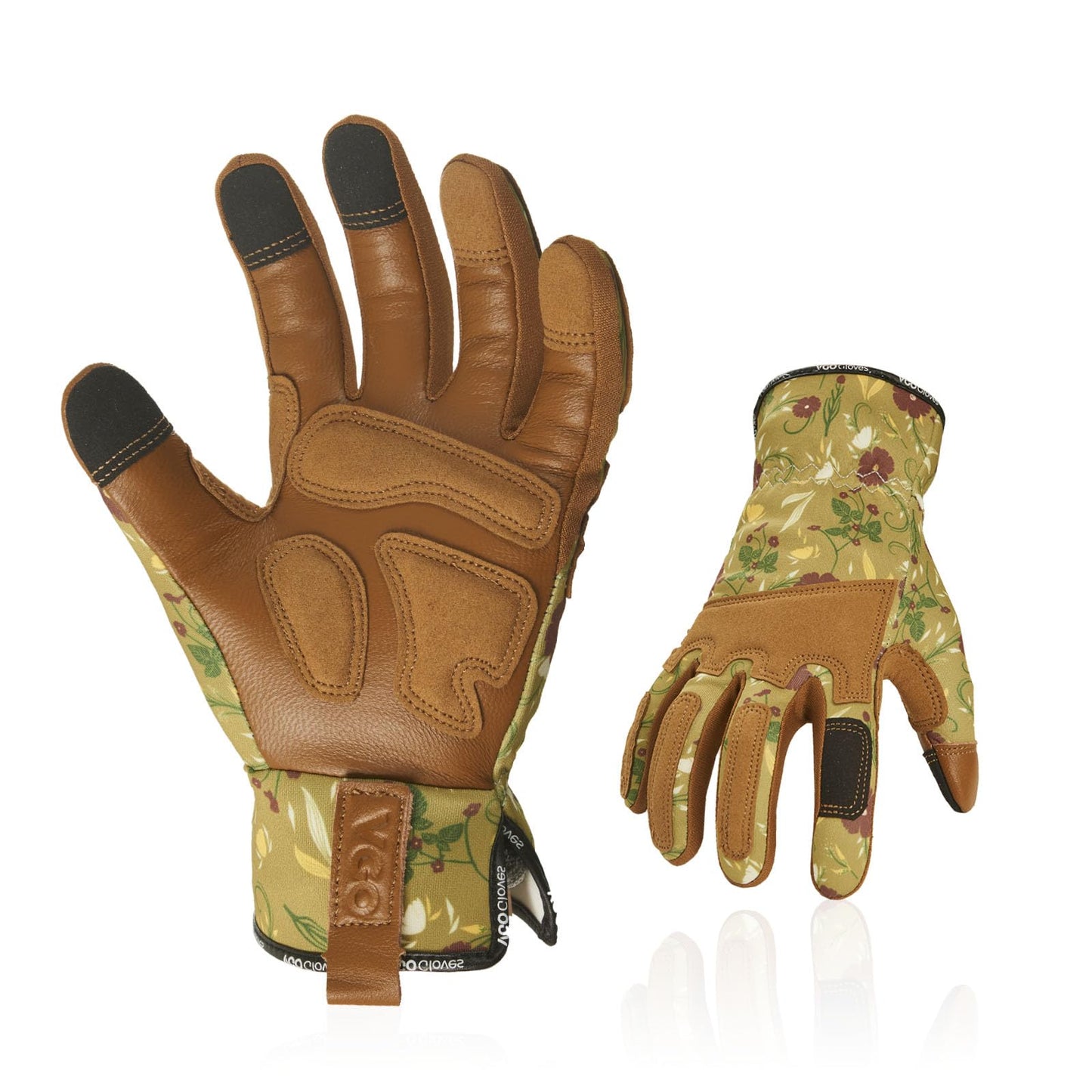 Vgo... Gardening Gloves Women, Leather Safety Work Gloves, Puncture-proof, Thornproof, Touchscreen (M,Light Green,GA7471)