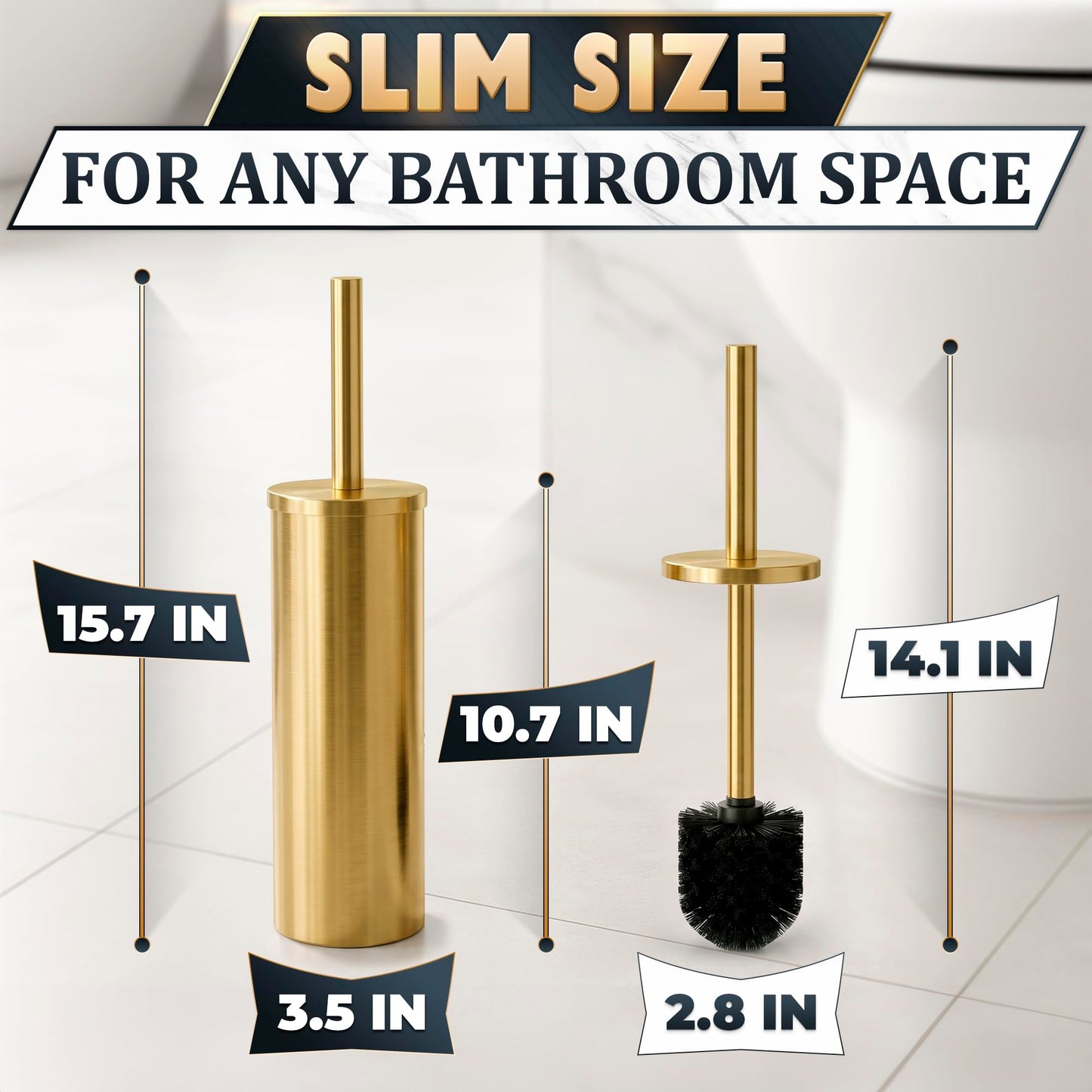 Novsix Stainless Steel Toilet Brush and Holder for Bathroom Toilet Bowl Cleaner Brush Set, Brushed Gold