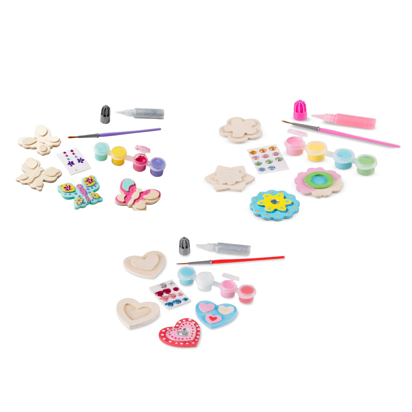 Melissa & Doug Created By Me! Paint & Decorate Your Own Wooden Magnets 3-Pack – Butterflies, Hearts, Flowers Craft KitsKids Craft Kits, Great Activity for Rainy Days and Party Favors, Ages 4+
