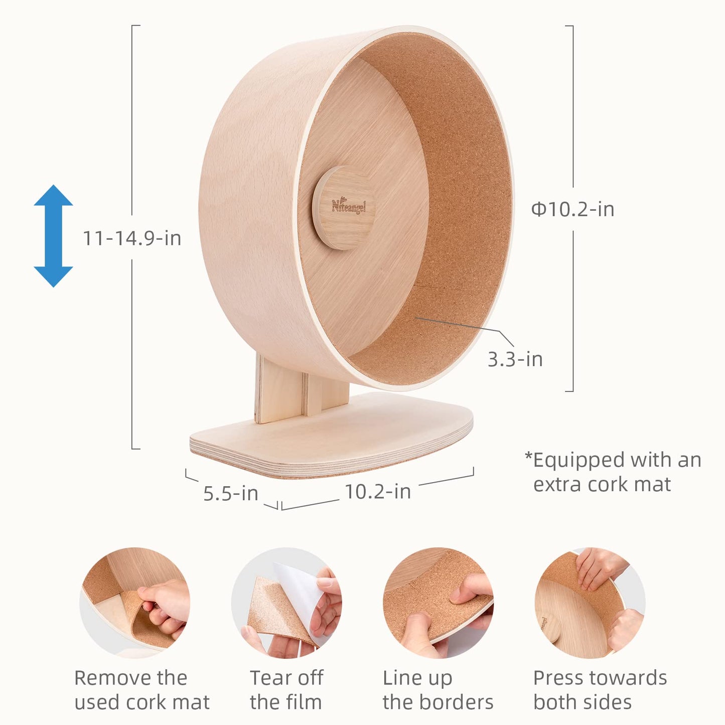Niteangel Wooden Hamster Exercise Wheel: - Silent Hamster Running Wheel for Hamsters Gerbil Mice and Other Similar-Sized Small Pets (Medium)