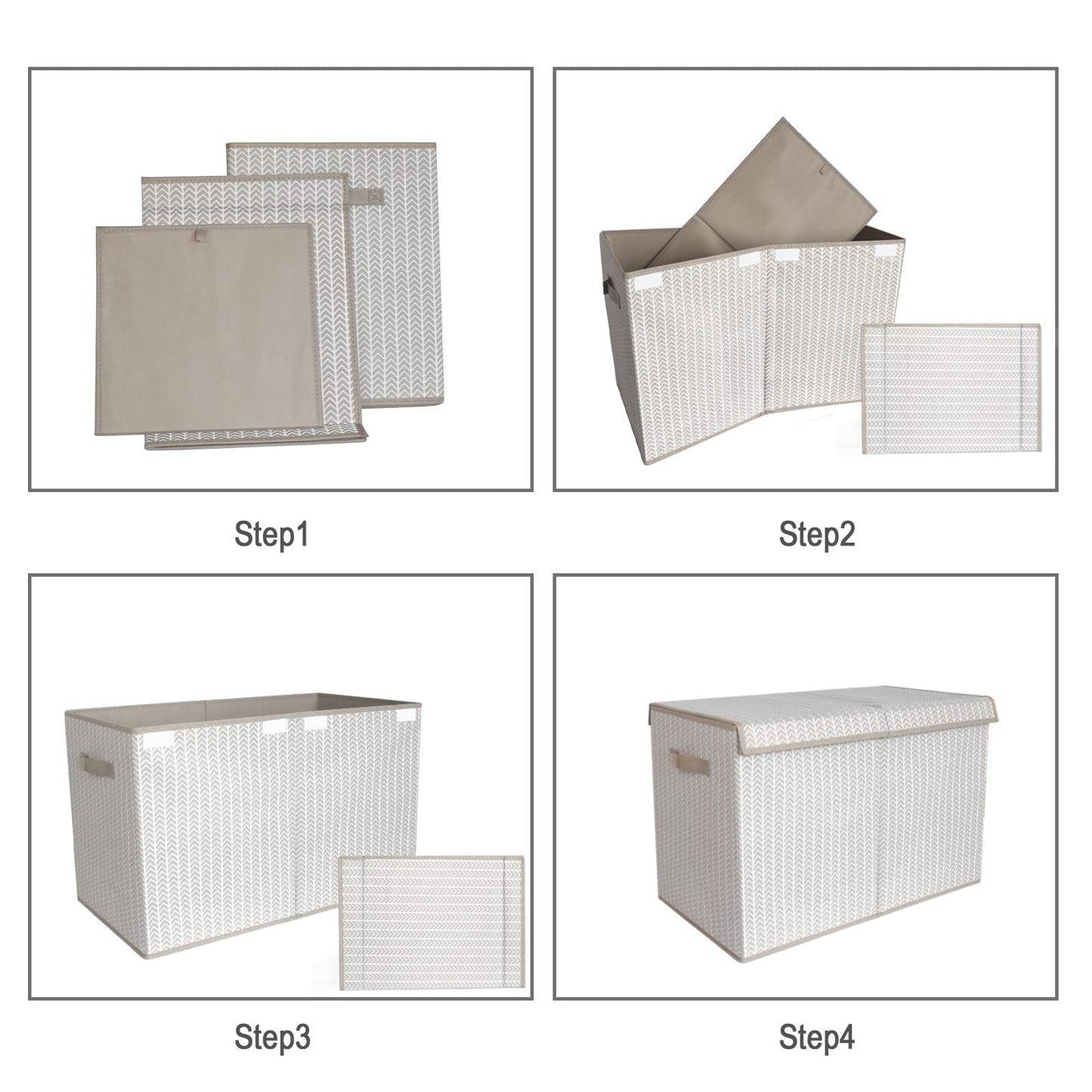Toy Chest Box Organizer Bins for Boys Girls, Kids Large Collapsible Storage Box Container Sturdy with Fabric Flip-Top Lid & Handles for Clothes, Blanket, Nursery, Playroom, Bedroom(Grey)