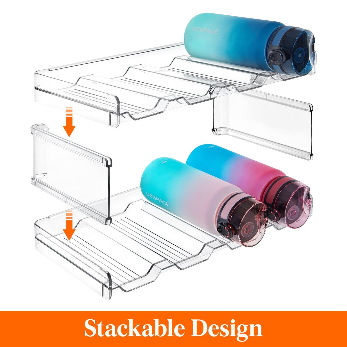 Lifewit Stackable Water Bottle Organizer for Cabinet, Fridge, Pantry - Plastic Cup Holder, Wine Racks for Kitchen Tabletop Storage, Cupboard, Office - Pack of 4, Each Rack Holds 4 Containers