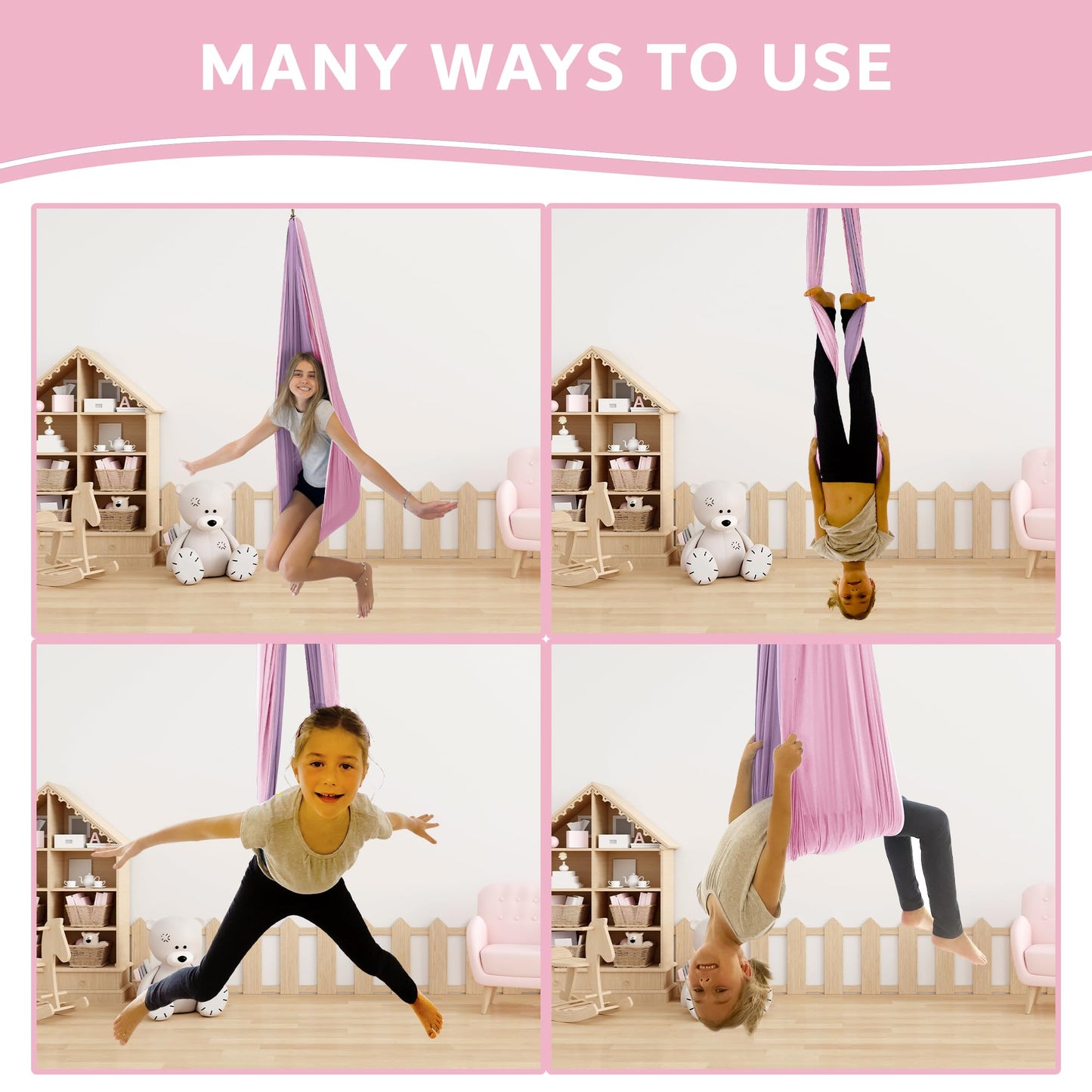 Bradoro Double Layer Reversible Sensory Swing | Outdoor and Indoor Swing for Kids and Adults Up to 260 lbs | Autism Cocoon Swing | Kids Sensory Swing Indoor | ADHD (Pink/Purple)