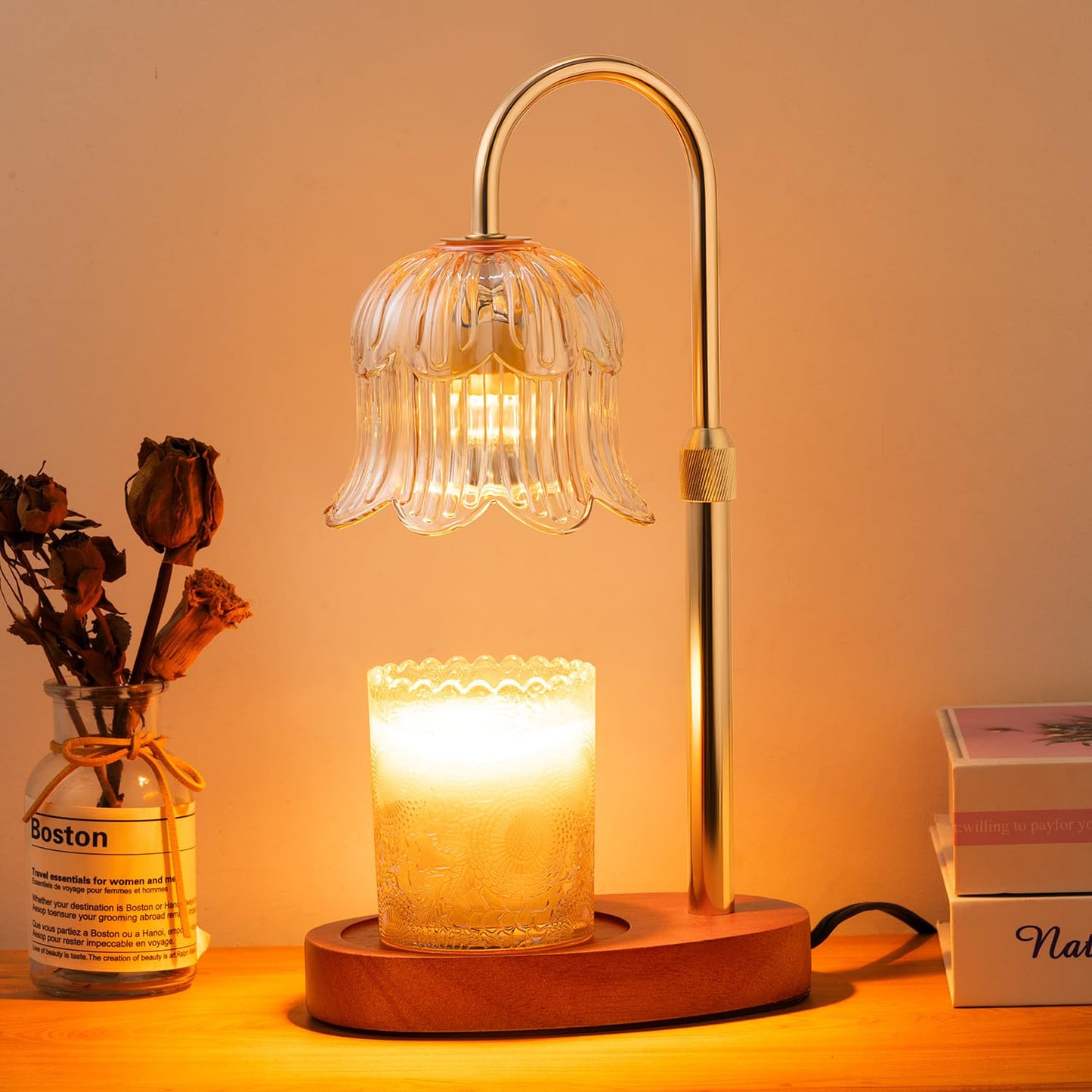 Candle Warmer Lamp with Timer and Dimmer, Adjustable Height Electric Candle Warmer Flower Lamp Wax Melt Warmer for Jar Candles - Birthday Gifts for Women Mom Mother's Day Home Living Bedroom Decor