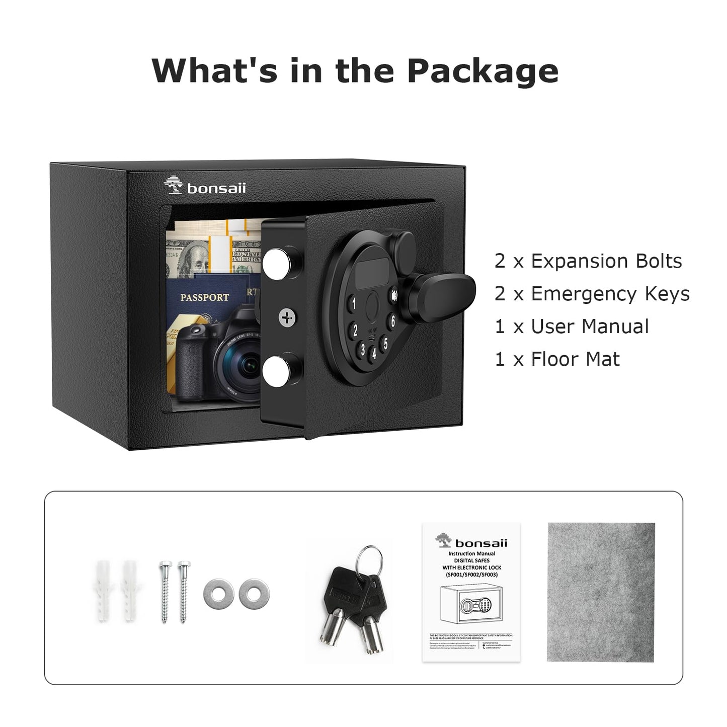 Bonsaii Safe Box with Electronic Keypad, Steel Security Lock Box with Key, 0.23 Cubic Feet, 9.06" W x 6.69" D x 6.69" H, Small Hidden Safe for Cash Jewelry