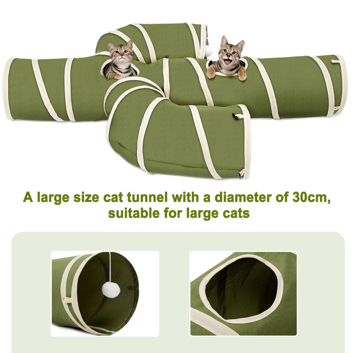 Ownpets Cat Tunnel, Larger Cactus Shape Pet Tunnel with Sturdy Oxford Fabric, Foldable and Resistant to Tearing, Featuring Multiple Exits, Hanging Ball and Teaser Wand,Grey, 11.8” Diameter
