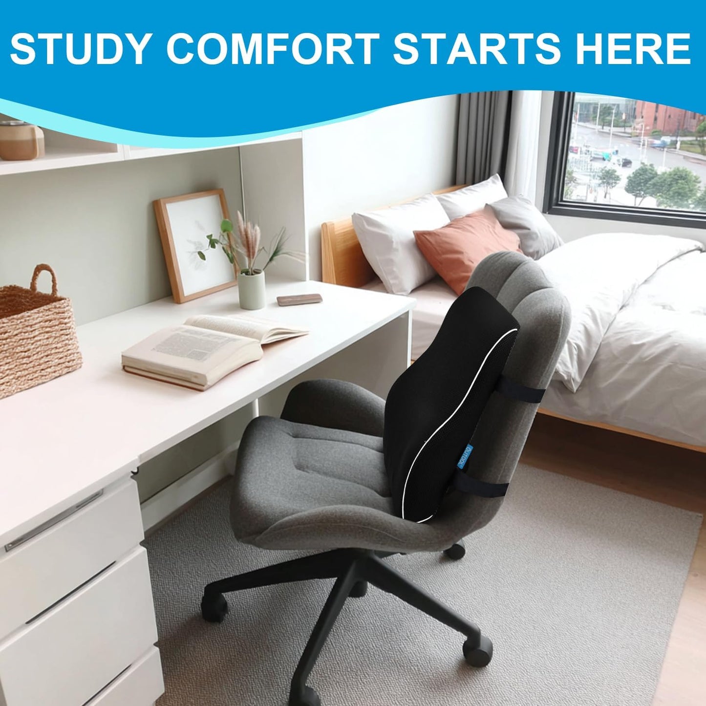 NXTMART Support Pillow for Office Chair,Office Home, College Dorm Room Essentials,Back Support Pillow for Car, Chair Cushions,Back Pain Relief Improve Posture,Mesh Cover Double Adjustable Straps
