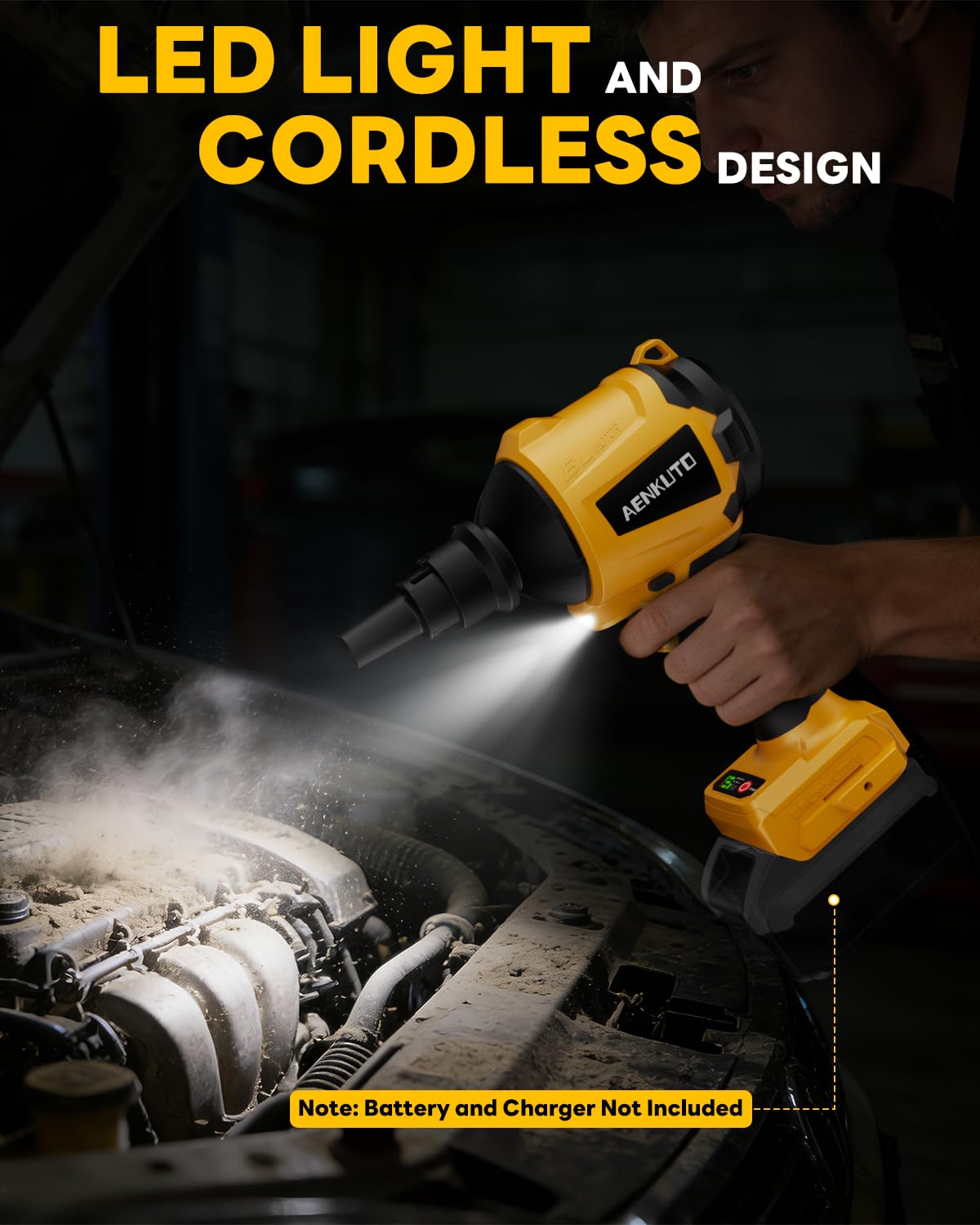 Cordless Compressed Air Duster & Blower, Brushless Handheld Dust Air Blower, 3-Speed Control, 7-in-1 Nozzles, Portable Inflatable Pump for Camping (No Battery) (For Dewalt 20v MAX Battery(No Battery))