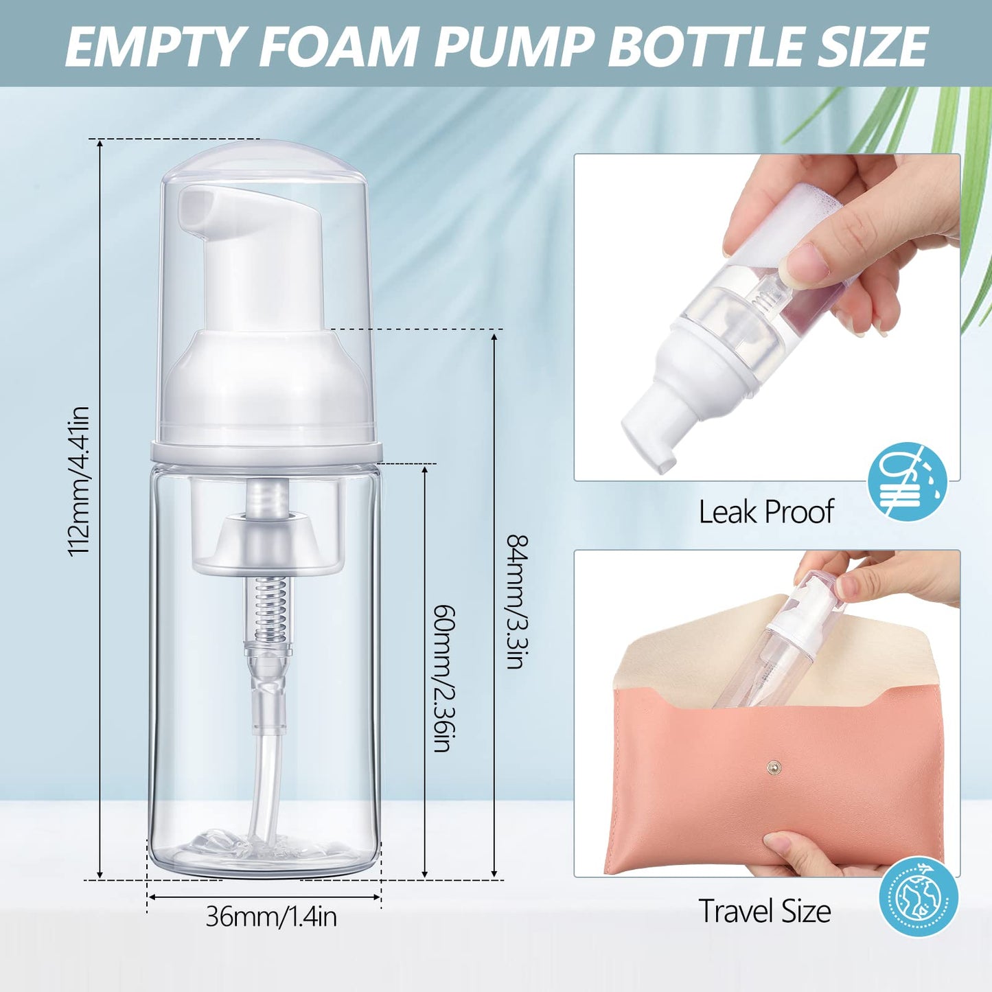 100 Pcs Foam Pump Bottle 1oz/30ml Mini Travel Plastic Empty Pump Lash Shampoo Clear Dispenser Portable Instant Soap Foaming Bottles for Hand Lotion Shampoo