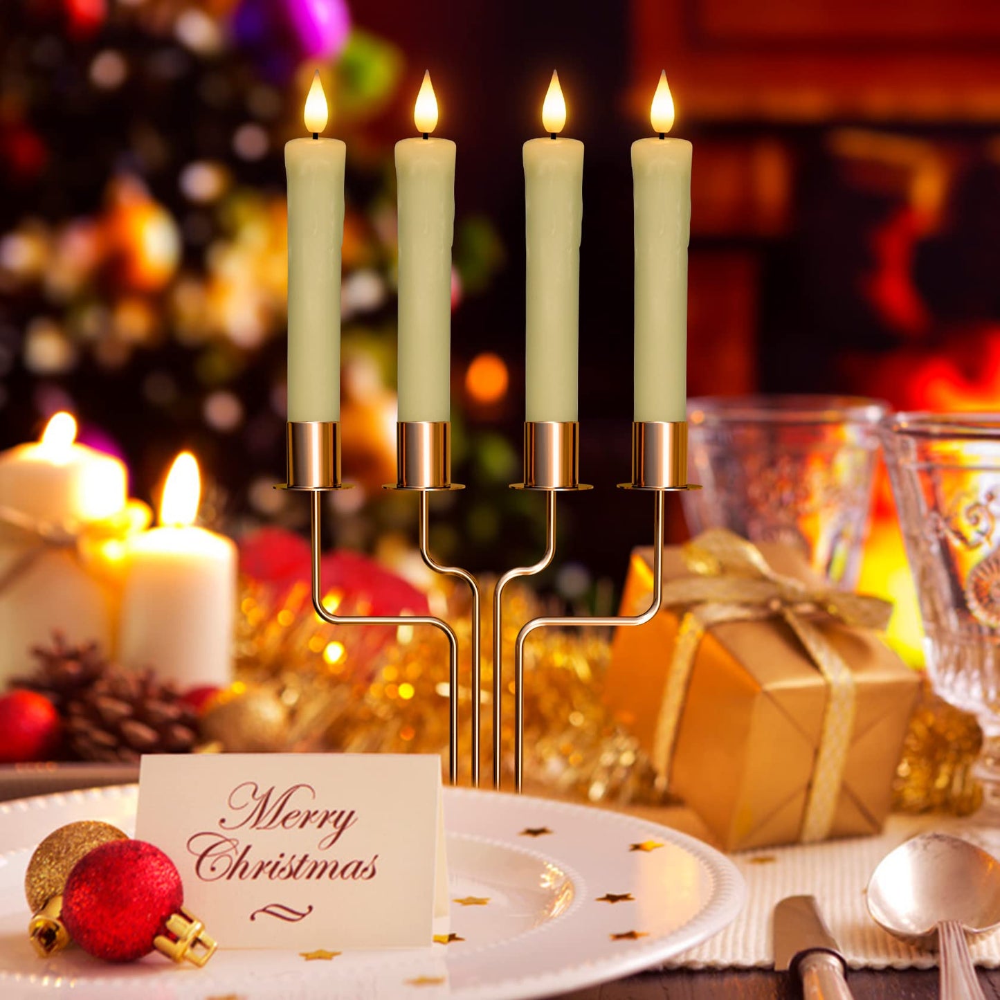 Real Wax LED Flameless Taper Candles with Remote Timer, 6.4 Inch Ivory LED Candlesticks Battery Operated with 3D Flickering Flame for Christmas Window Halloween Wedding Party Home Decor