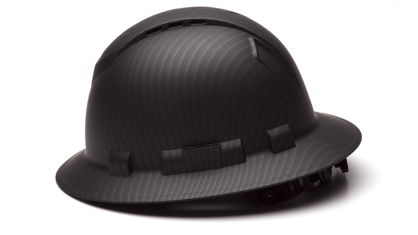 Pyramex Ridgeline Full Brim Hard Hat 4 Point Ratchet Vented Matte Black Graphite Pattern