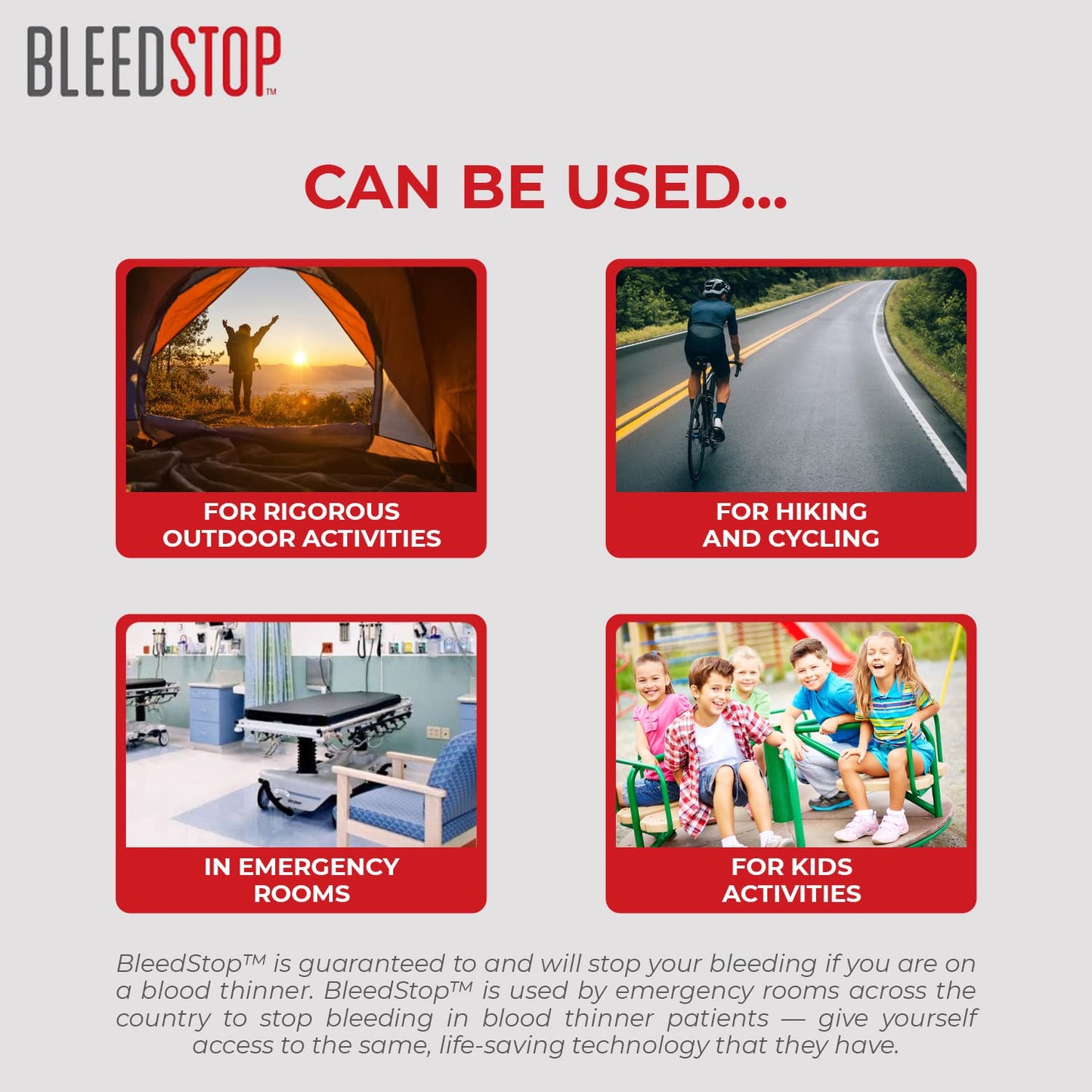 BleedStop First Aid Powder for Blood Clotting, Trauma Kit, Blood Thinner Patients, Camping Safety, and Survival Equipment for Moderate to Severe Bleeding Wounds or Nosebleeds (Double 4 Pack 15g)