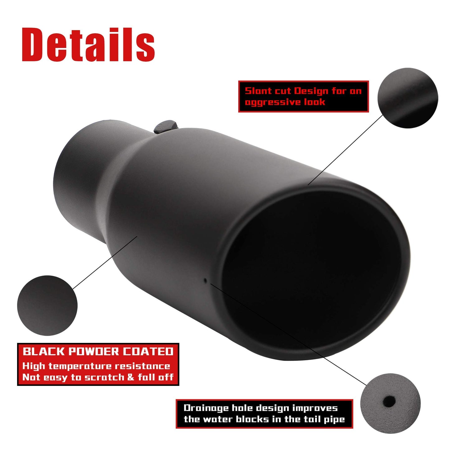 4" Inlet Black Exhaust Tip, 4" x 6" x 12" Clamp On Design Universal Stainless Steel Diesel Exhaust Tailpipe Tip with Ball End L Wrench