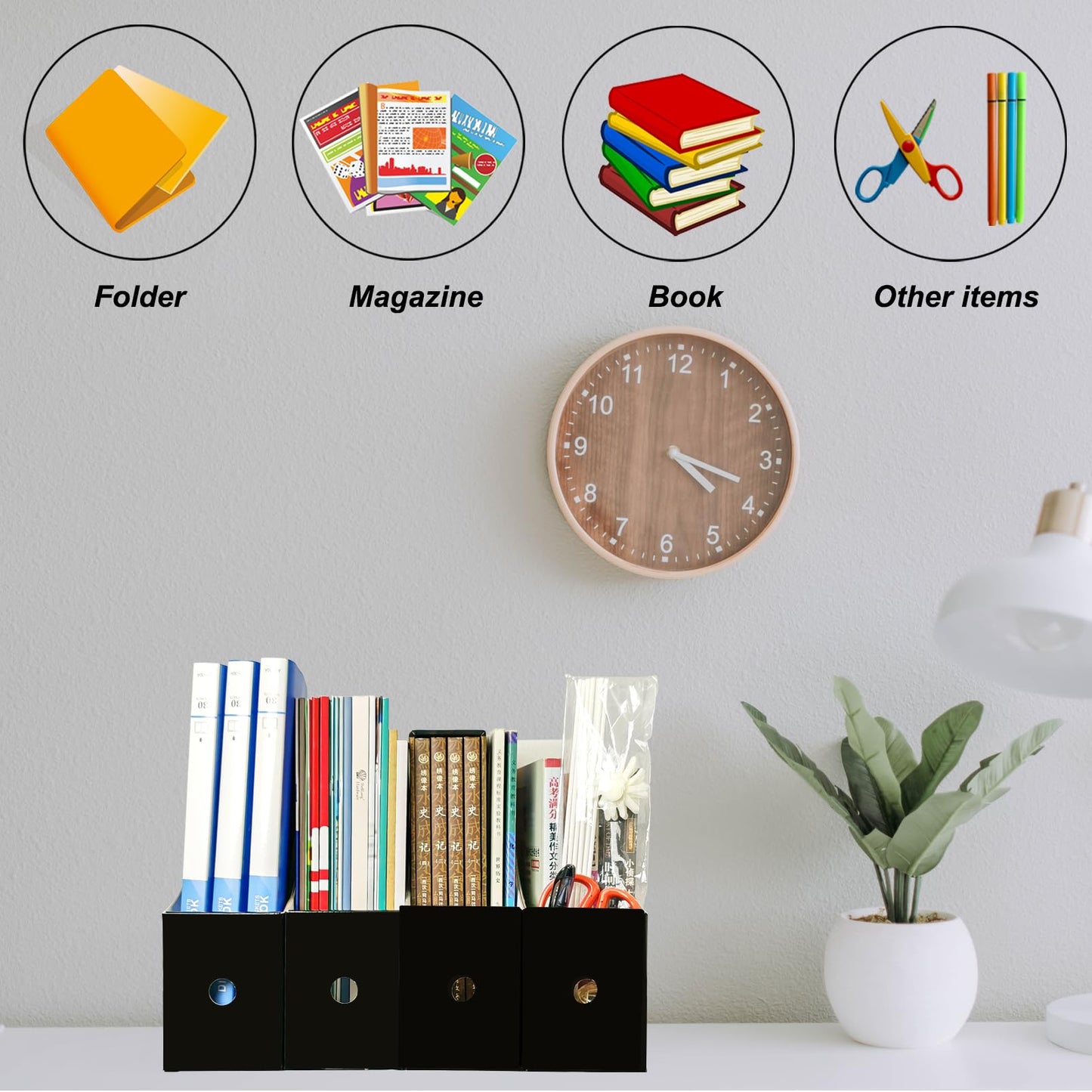 Limitliho 24 Pack Black Cardboard Magazine Holder, Sturdy Book Bins for Classroom Library, 10.6'' ×10.2'' ×3.5'' Inch Vertical File Folder Box