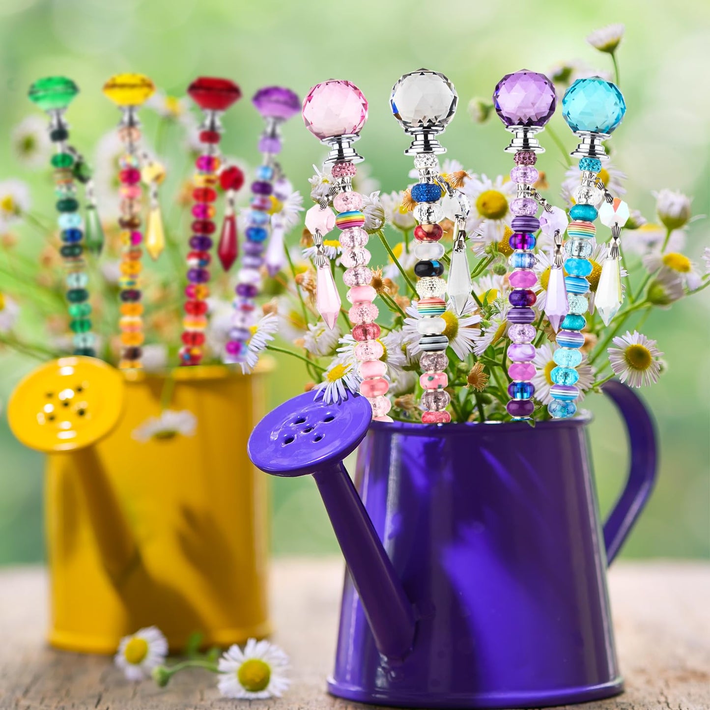192Pcs DIY Fairy Wand Beaded Garden Stakes Kit, Fairy Wands Kit with Sparkling Crystal Pendants, Suitable for Different Holidays Garden Stakes Decorative Outdoor Beadable Items(10IN)