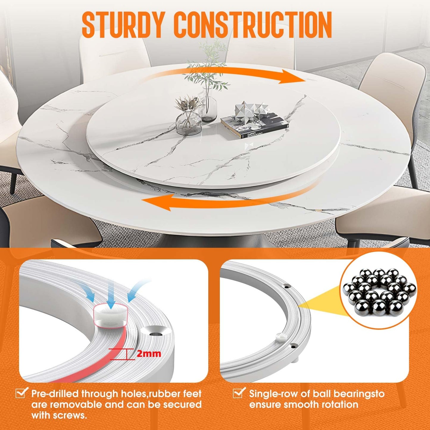 Heavy Duty Lazy Susan Turntable Bearing 18 Inch, 500lbs Capacity Rotating Swivel Plate for Round Table, Heavy Duty Swivel Base for Dining Room Kitchen