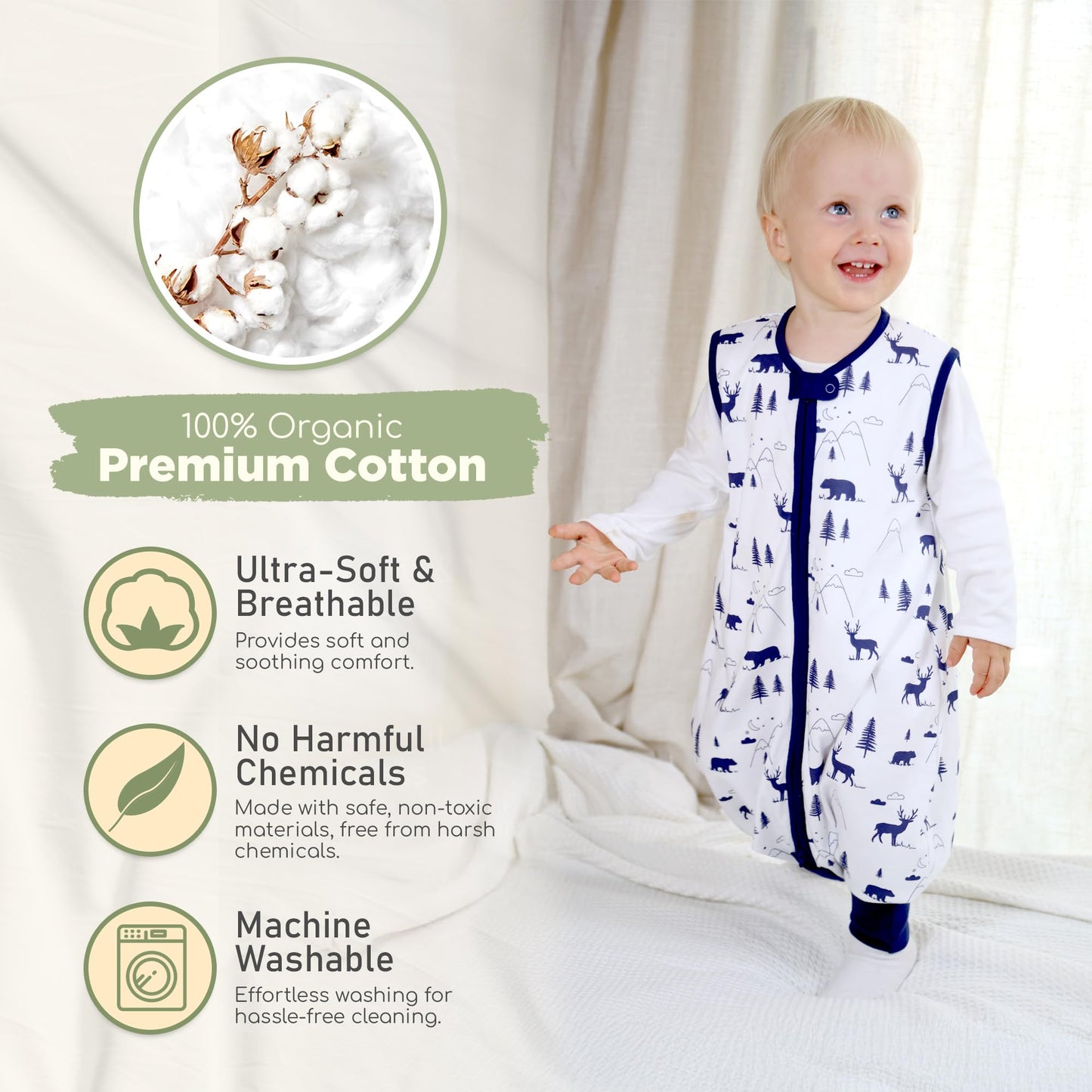 Mama Cheetah Baby Sleeping Bag with Feet, 0.5 Tog, Summer Sleeping Bag, Organic Cotton Baby Sleeping Bags, Sleeveless, Baby Sleeping Bag with Legs for Infants, Children, Boys, Girls, 100 cm (Baby