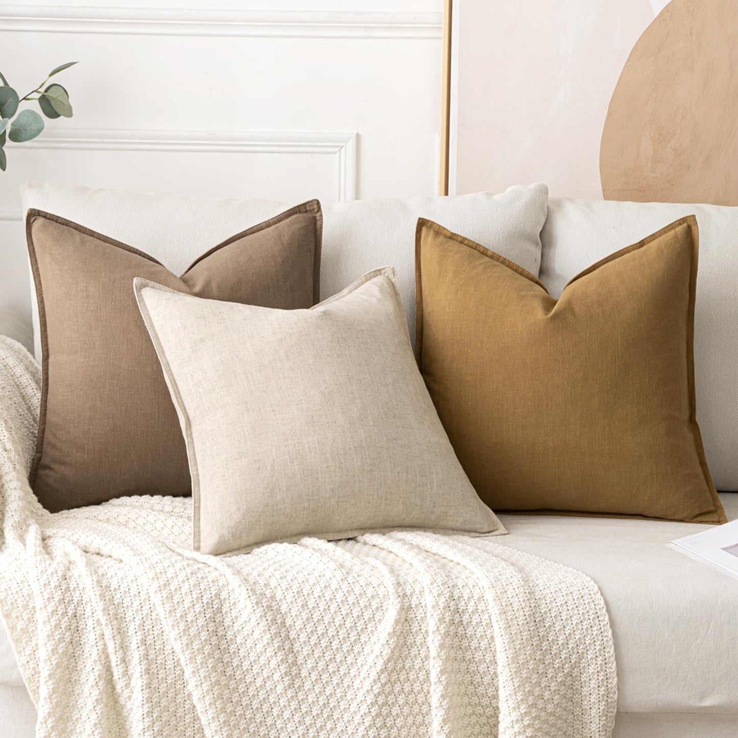MIULEE Linen Pillow Covers Pack of 2 Decorative Cushion Throw Pillow Covers Soft Accent Boho Farmhouse Couch Pillowcases Modern Home Decors for Sofa Living Room Bed 24x24 Inch Natural Beige