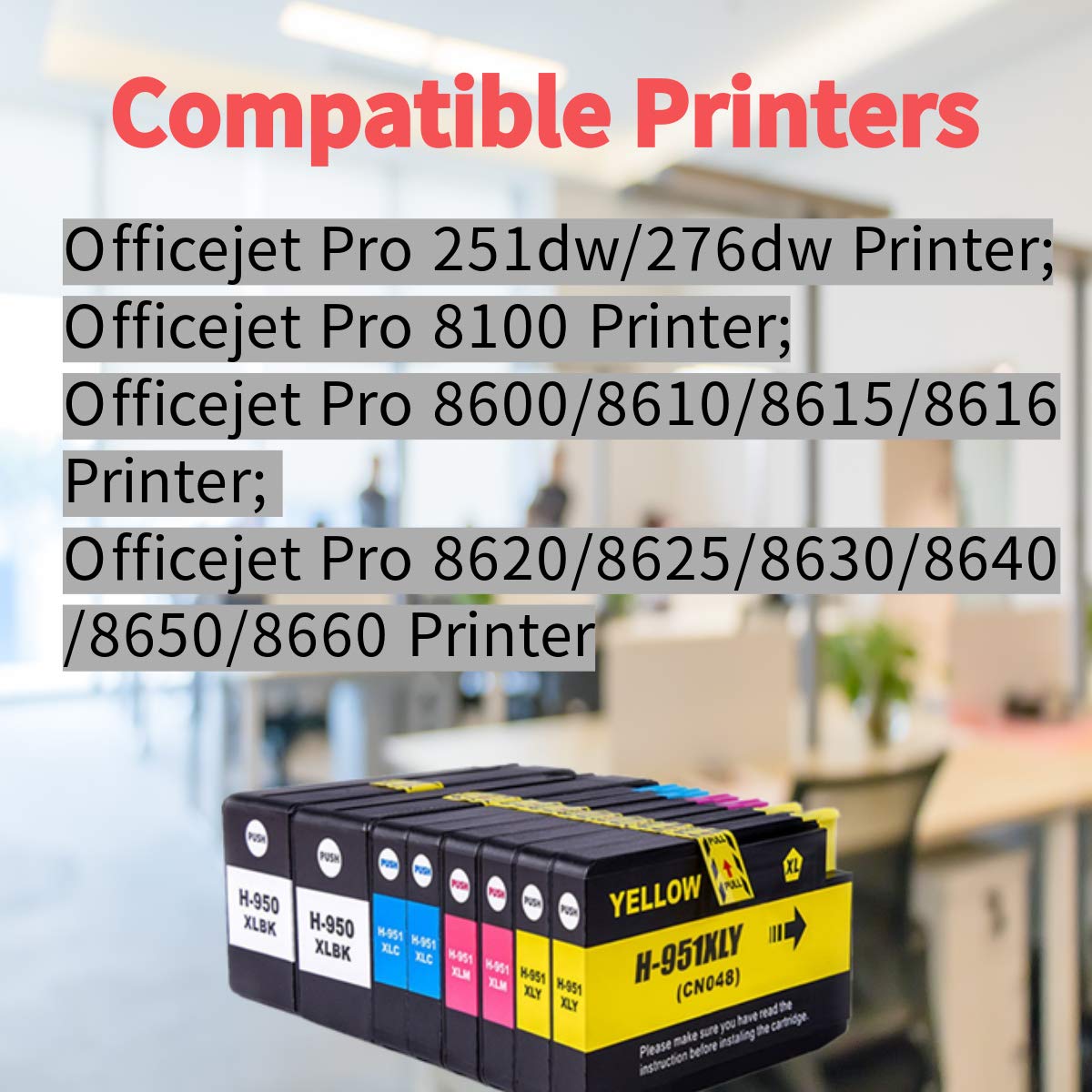 Compatible HP 950 951 Ink Cartridges Replacement for HP 950XL 951XL Ink Work with HP Officejet 8100 8600 8610 8620 8630 8640 8660 8615 8625 251DW 276DW (2BK/2C/2M/2Y)