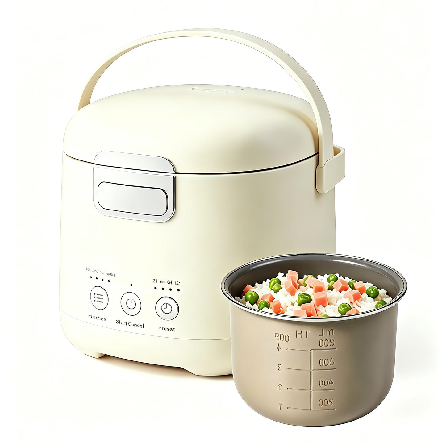 Rice Cooker Small – Mini Rice Cooker 2 Cups Uncooked – 1.2 Quarts Portable Rice Maker with Non-Stick Coating, BPA Free, 12-Hour Timer Delay & Auto Keep Warm & One-Touch for Dorm Office Travel 1-2 Person (Beige)