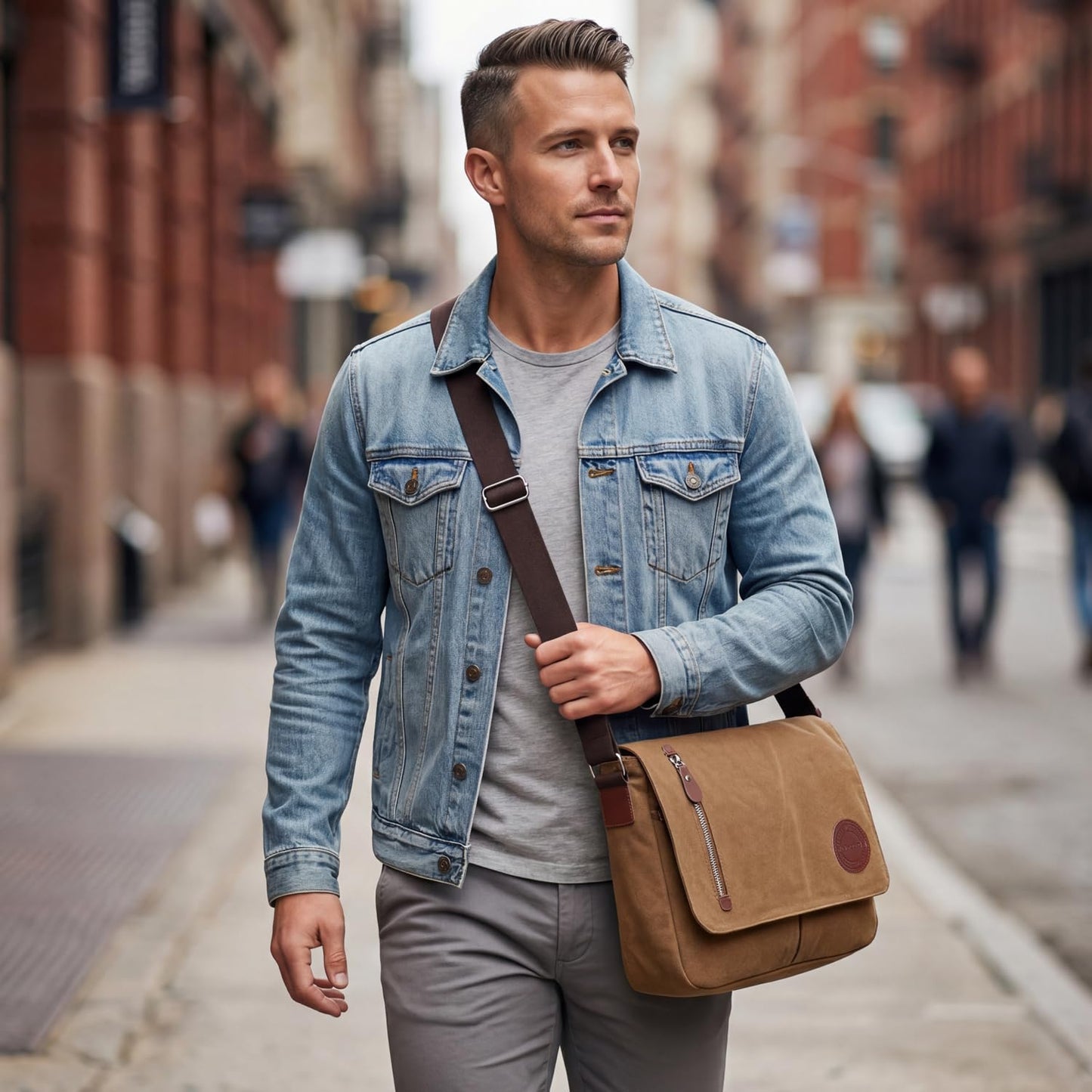 Vintage Canvas Satchel Messenger Bag for Men Women,Travel Shoulder Bag 13.5" Laptop Bags Bookbag (Coffee)