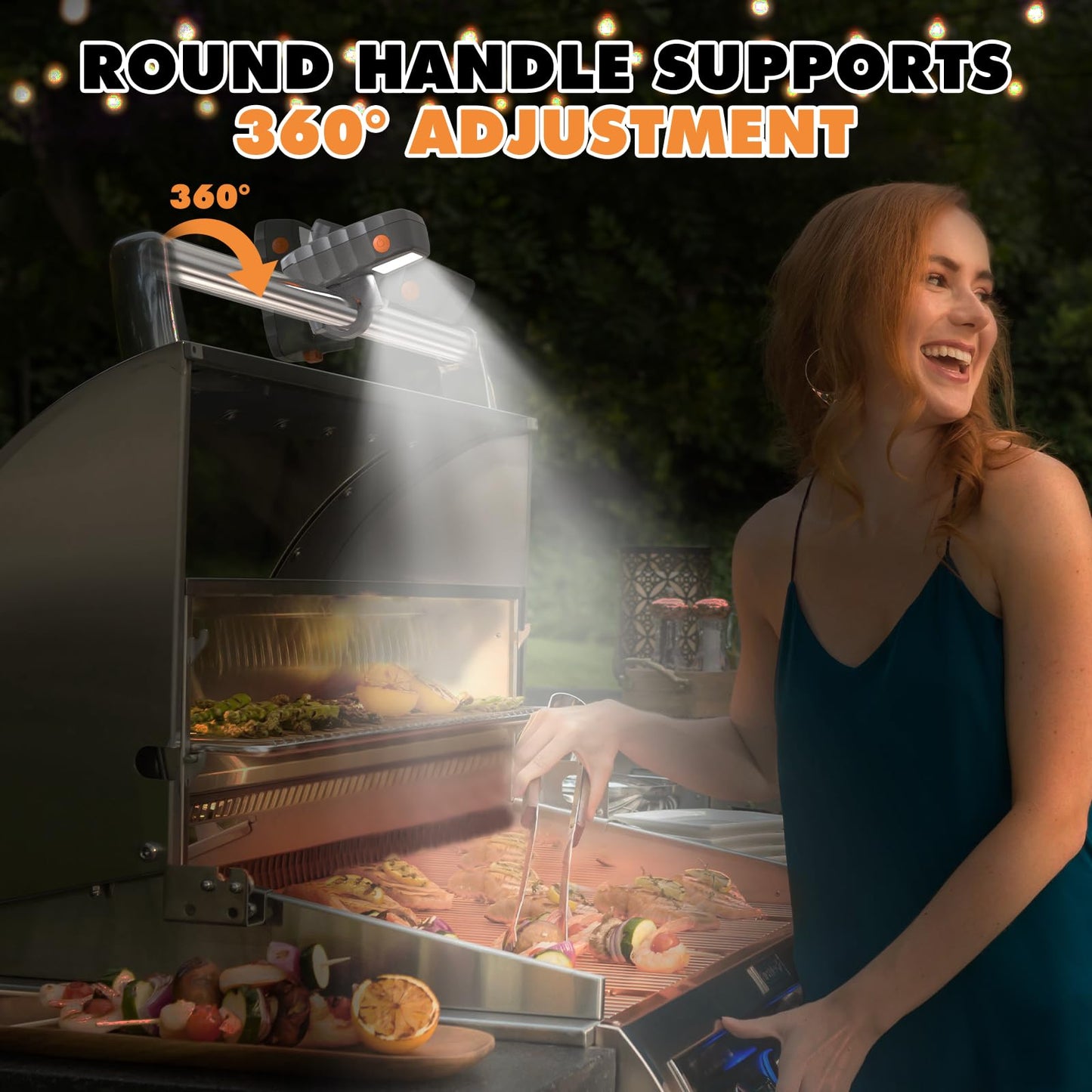 Sensor On/Off Grill Light for Outdoor Grill, Round & Square Mounting Bracket Compatible with Most Grills & Griddles, Waterproof & Heat Resistant, Gray, Batteries Included