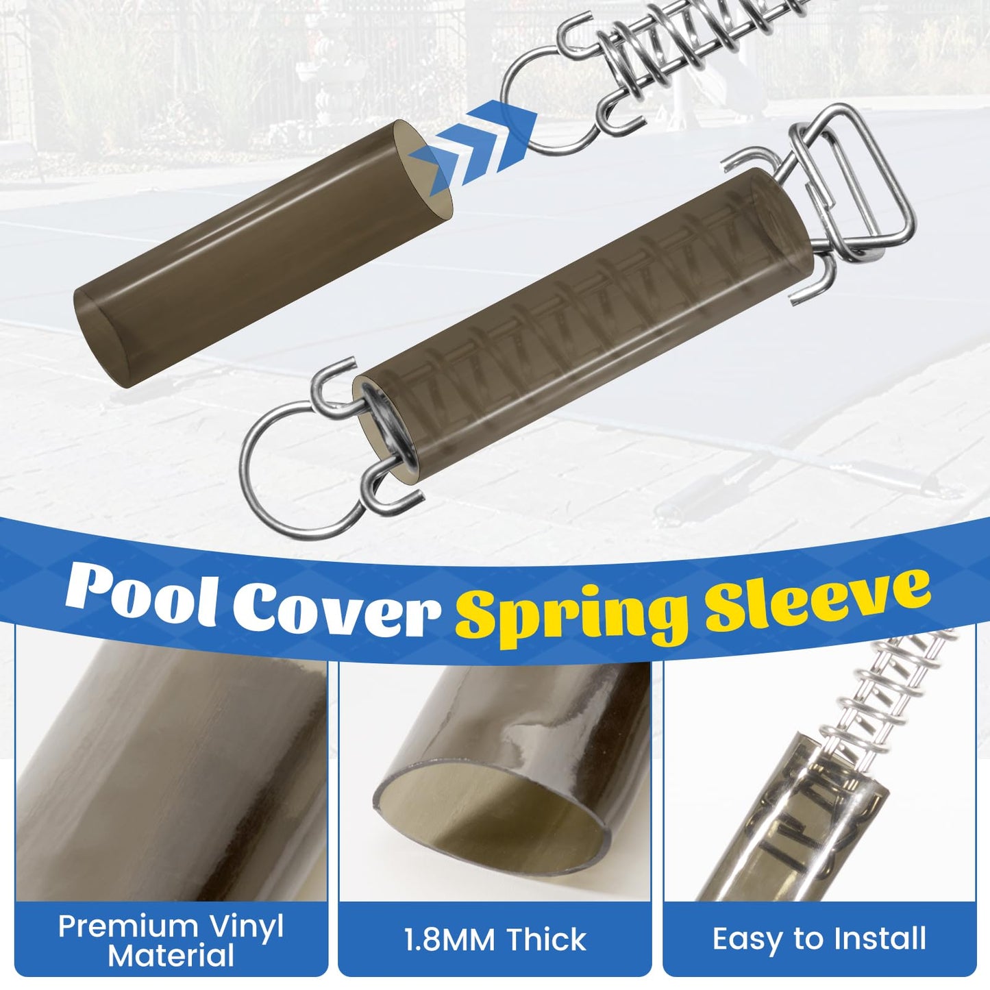 20Pcs Pool Cover Spring Sleeves, Winter Pool Cover Spring Covers Pool Safety Cover Springs, Vinyl Protective Sleeves for In-Ground Swimming Pool