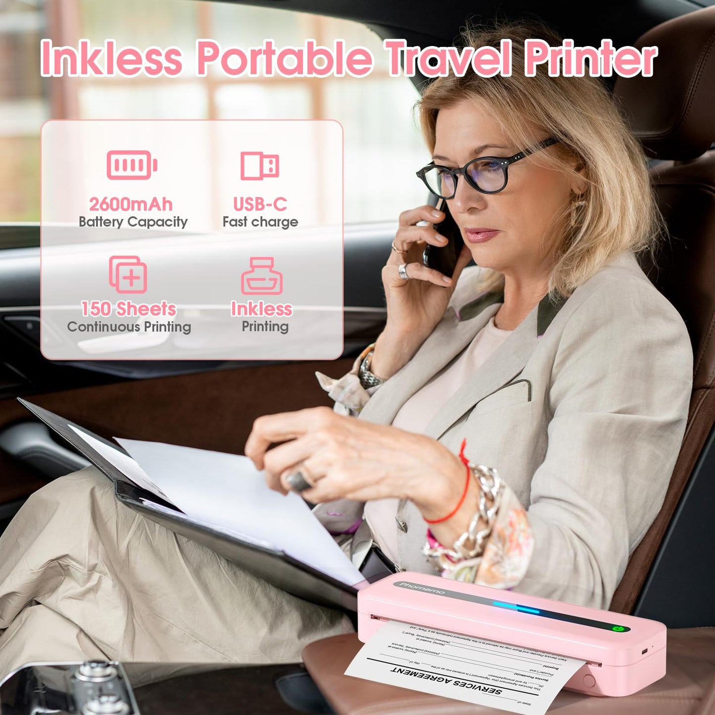 Phomemo M832 Portable Printer, Inkless Thermal Printer, Portable Printers Wireless for Travel, Support 8.5" X 11" & A4 Thermal Paper, Bluetooth Mobile Printer Compatible with iPhone Android Laptop