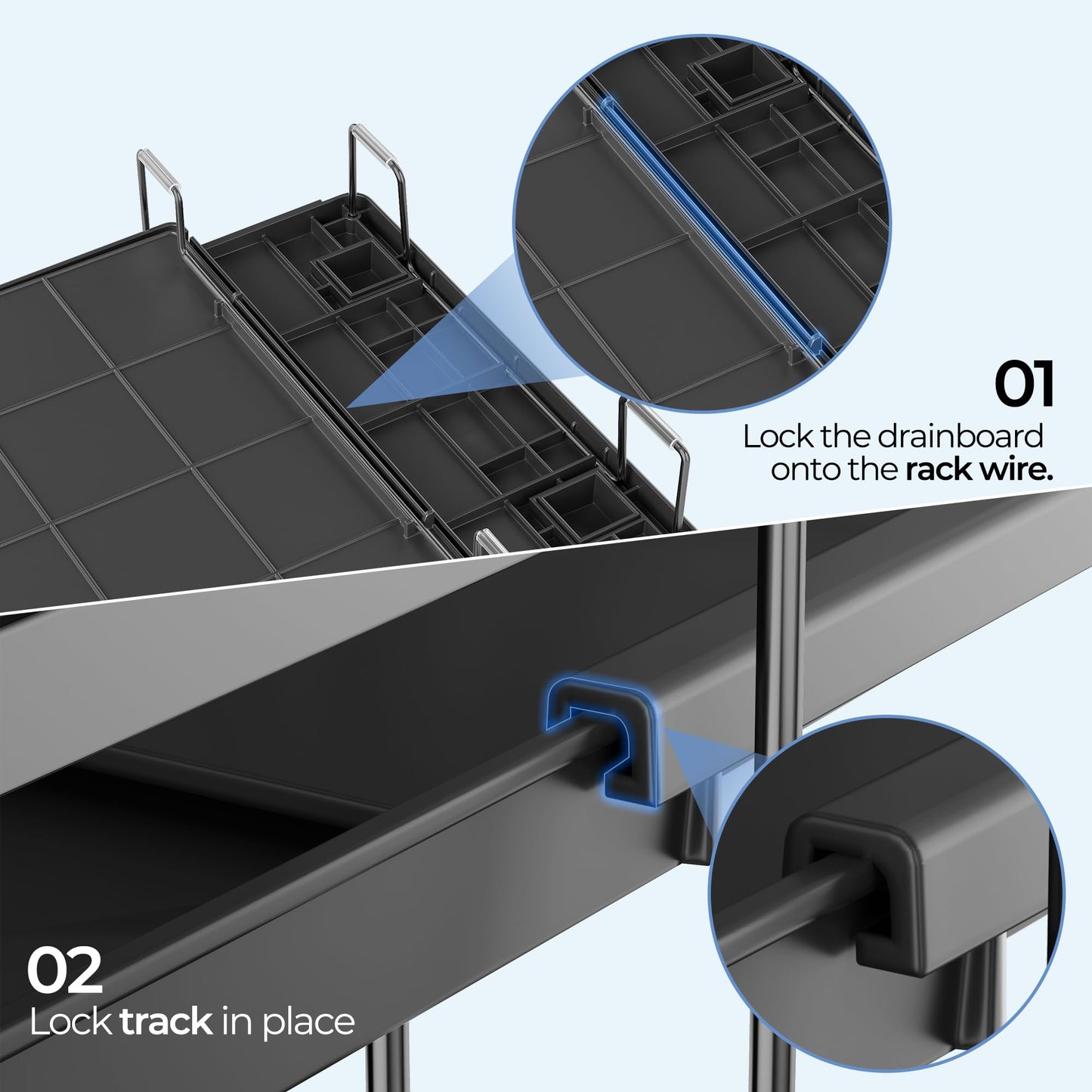 Large Dish Drying Rack - Extendable Dish Rack for Kitchen Counter, Multifunctional Dish Drainer with Drainboard Set, Dishrack with Utensil Holder & Cup Holder, 13.4"-28.7" L x 11.8" W, Black