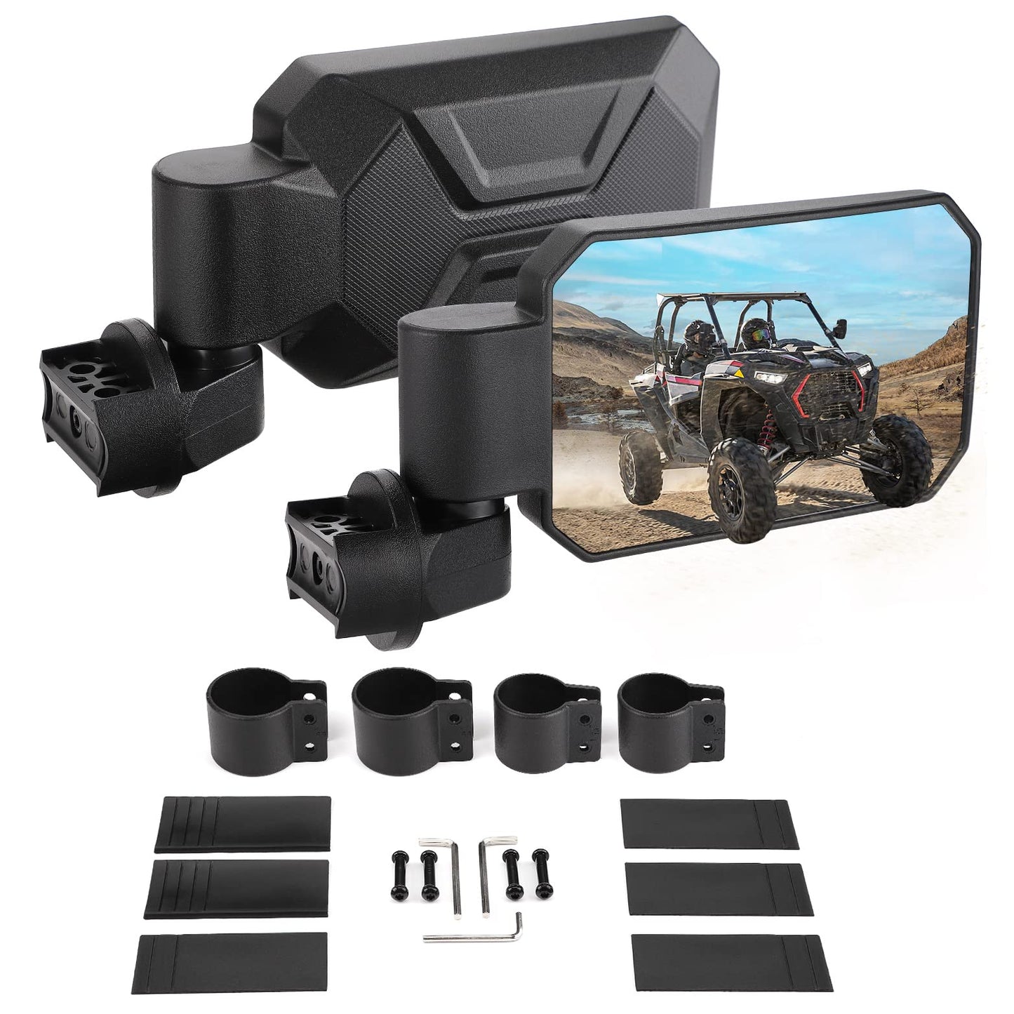 KEMIMOTO UTV Side Mirrors with 1.6'' to 2'' Roll Bar Cage, Adjustable&Breakaway SXS Rearview Mirrors, Compatible Polaris RZR, Can-Am Maverick X3, Pioneer, Talon, Kawasaki Teryx,Gator, CFMOTO,Black