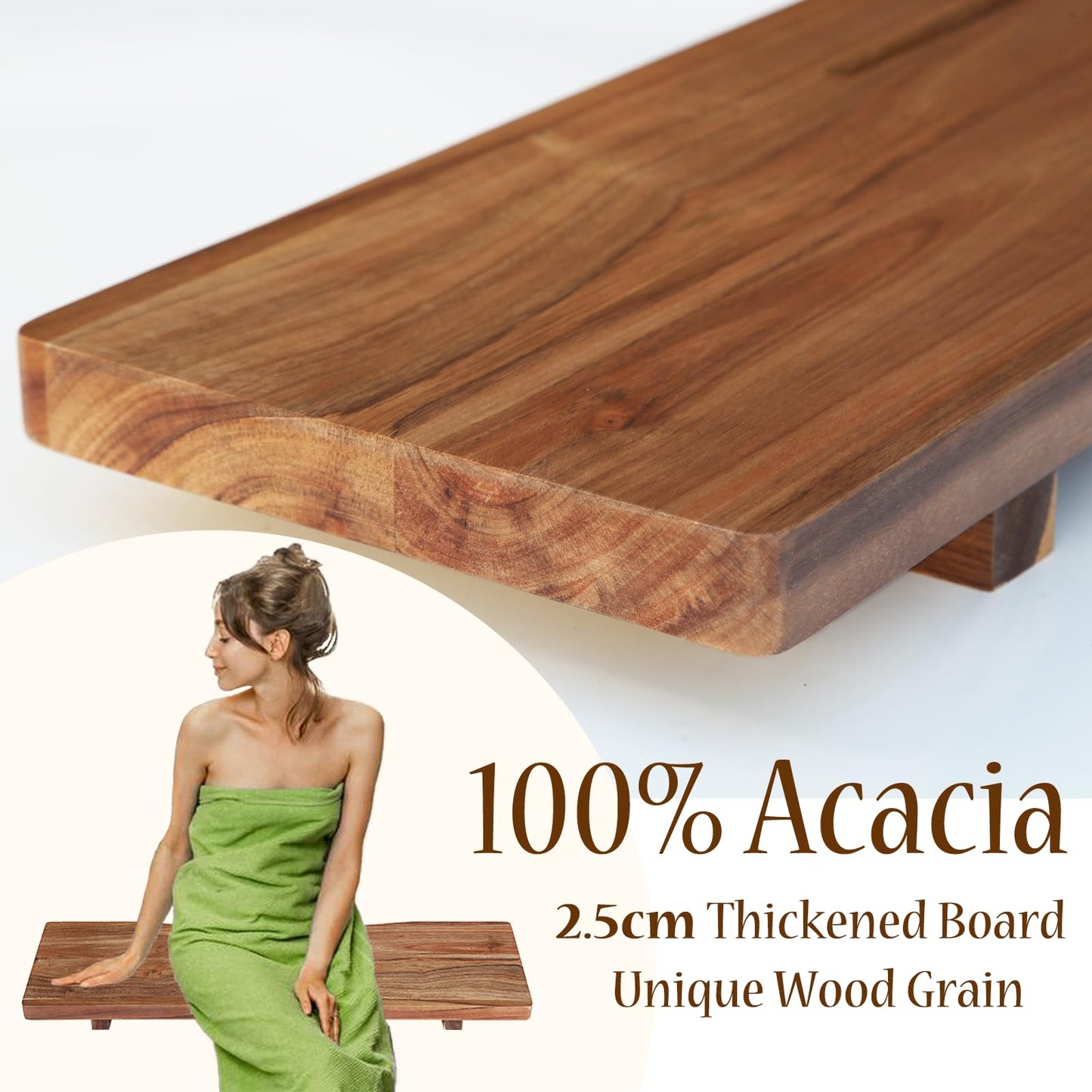 Premium Acacia Wood Bathtub Tray Caddy with Adjustable Legs, Minimalistic Design Bath Tray for Tub, Bathtub Accessories, Fit Standard Bath Tubs, Gift Idea for Women