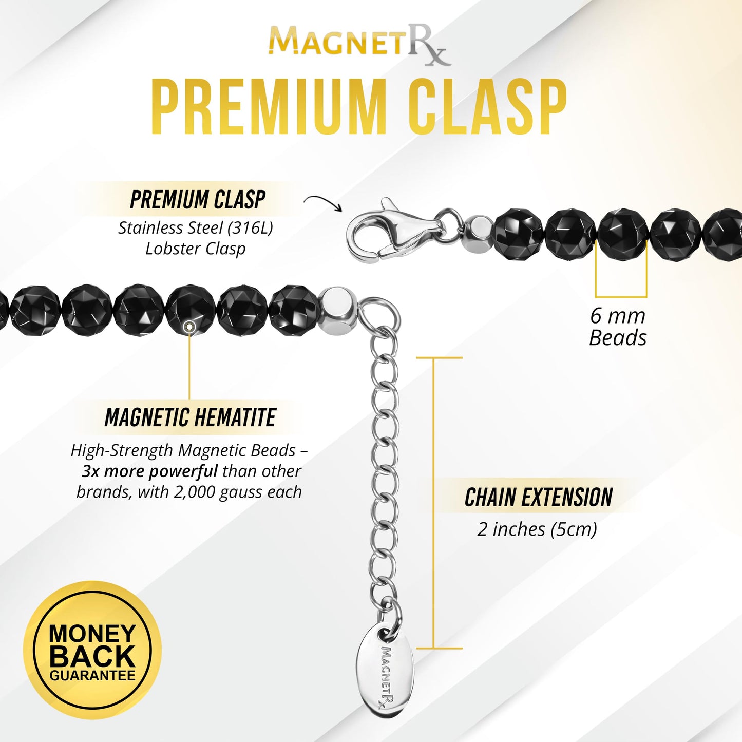 MagnetRX® Magnetic Hematite Necklace – Ultra Strength Hematite Stones – Unisex Beaded Hematite Necklace for Women and Men (Faceted Beads, 18 INCHES)