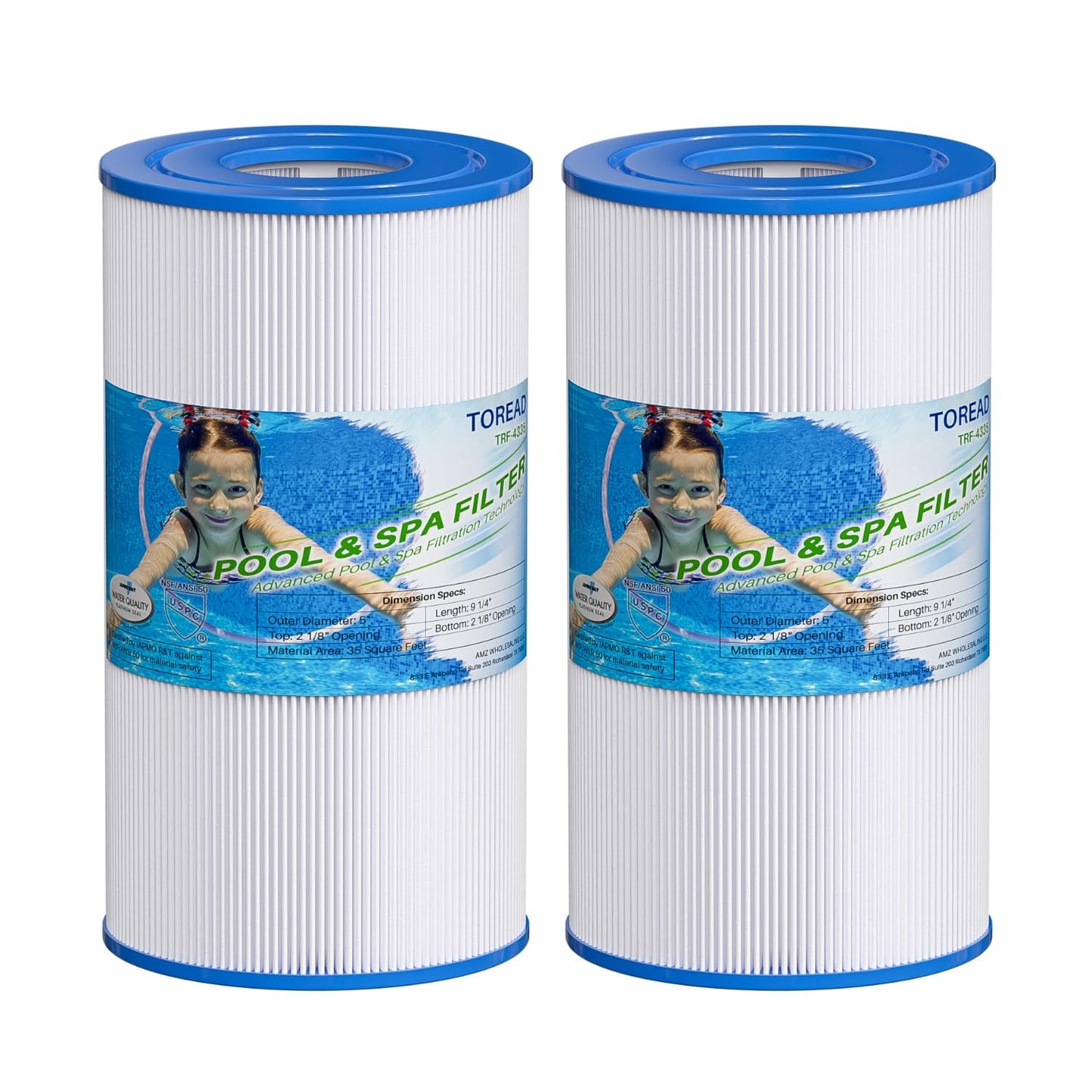 TOREAD Relacement for Spa Filter PRB35-IN, Unicel C-4335, Guardian 409-219, Filbur FC-2385, 03FIL1300, 17-2482, 25393, 303557, 817-3501, R173431, 35 sq.ft, 5 X 9 Drop in Hot Tub Filter (2 Pack)