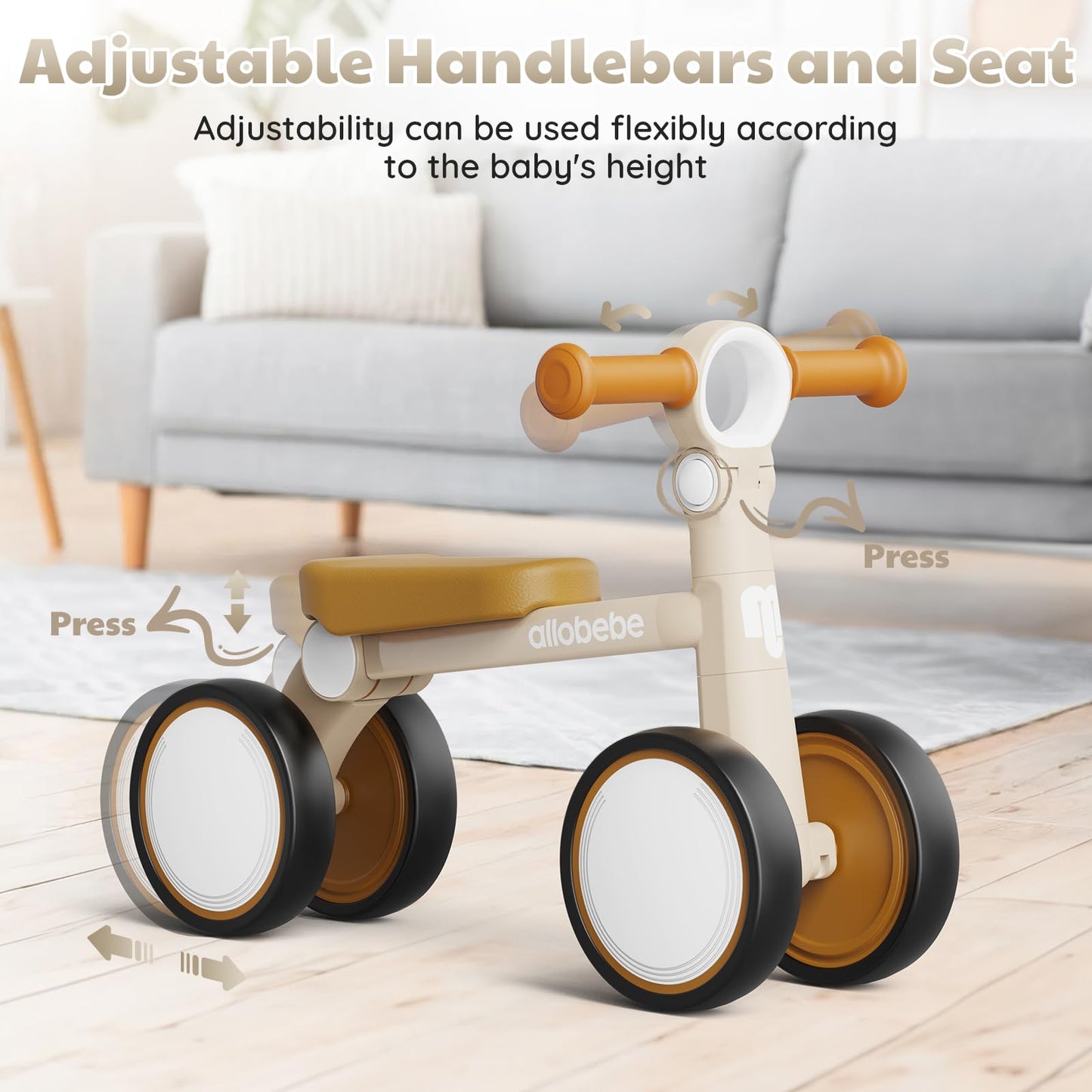 allobebe Upgraded Baby Balance Bike, 12-36 Months Boys Girls Toddler Bike with 3 Levels Adjustable Seat and Handlebar, Toddler Balance Bike First Birthday Gift