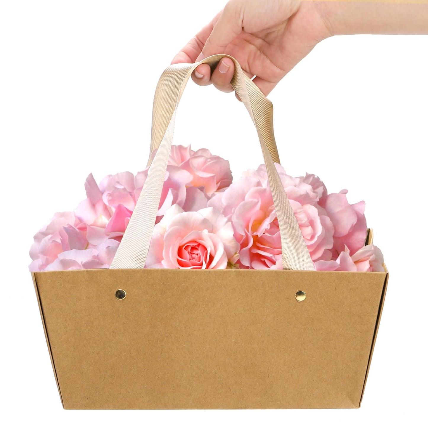 Cedilis 50 Pack Kraft Gift Basket with Handles, 9.8'' x 6.5'' x 4.3'' Empty Paper Basket for Party Gifts, Anniversary, Wedding, Easter, Crafts, Brown