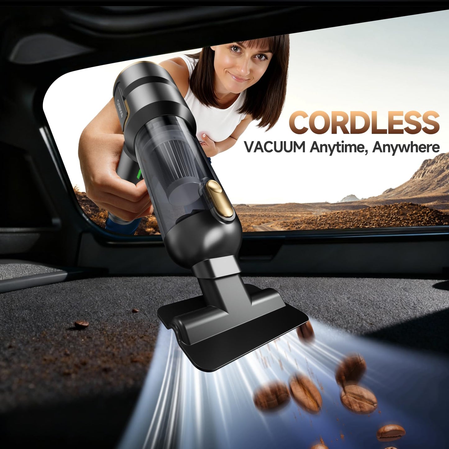 Car Vacuum Cleaner Cordless Powerful, 24000PA Handheld Vacuum Portable, Mini Vacuum with 3 Modes, LED Display, One-Click Empty, Rechargeable Duster/Blower/Pump Hand Vacuum for Car, Home,Office