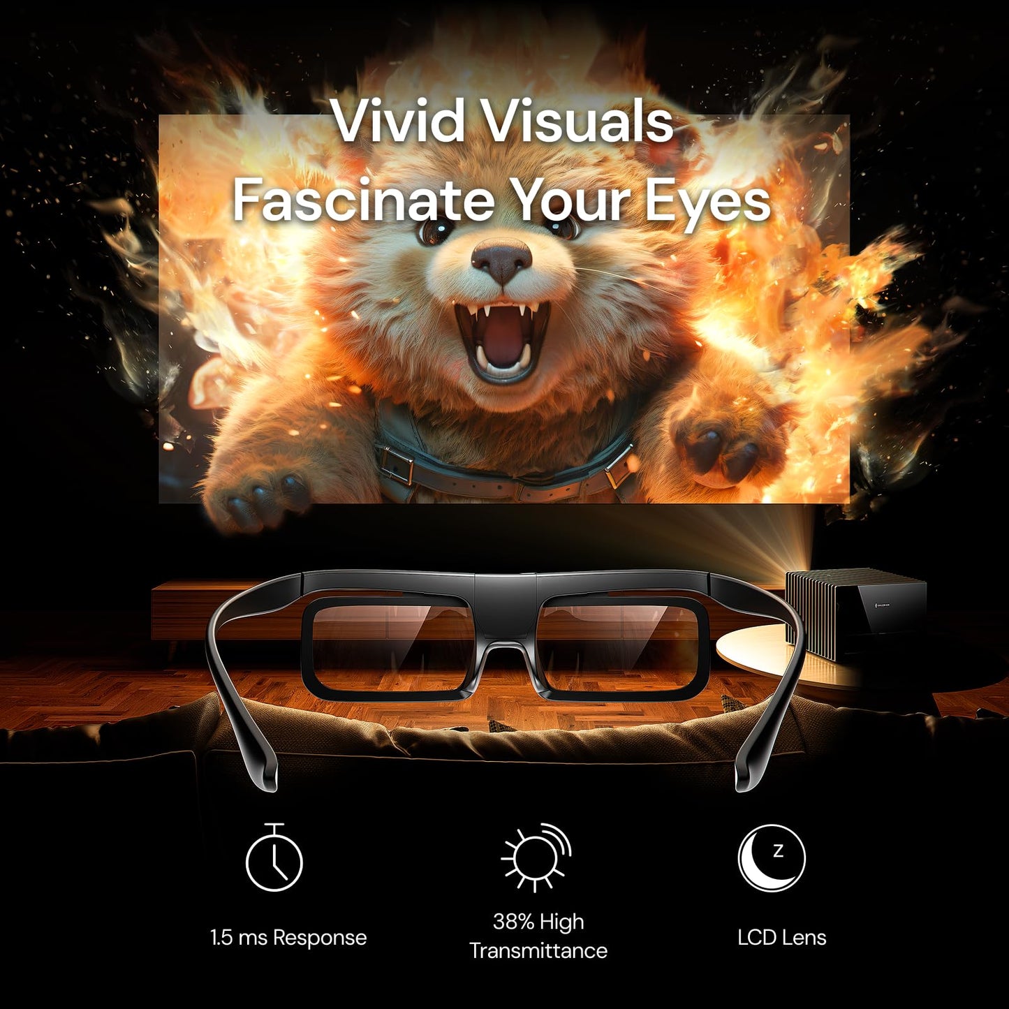 Valerion DLP Link 3D Glasses, Rechargeable Active Shutter Eyewear compatiable with VisionMaster Max/ Pro2/ Pro, StreamMater Puls2/ Puls & Other DLP-Link 3D projectors (2 Pack)