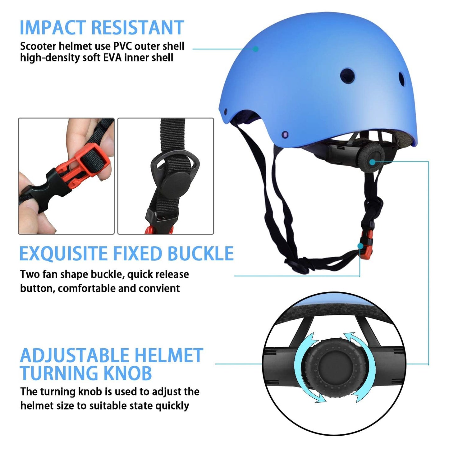 Helmet Pad Set, Kids Bike Helmet Set Skateboard Knee Pads, Protective Gear Set Adjustable for Girls Kids 3-10 Years Old (Blue)
