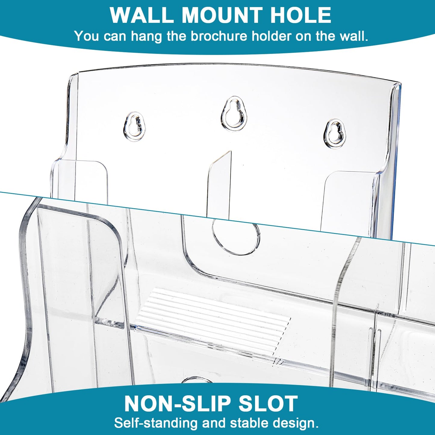 Suwimut Acrylic Brochure Holder 8.5x11 Inch, 4 Tier Clear Literature Organizer Magazine Stand with Removable Divider for 4x9 Inch Brochures, Pamphlet Flyer Display Stand for Wall Mount, Countertop