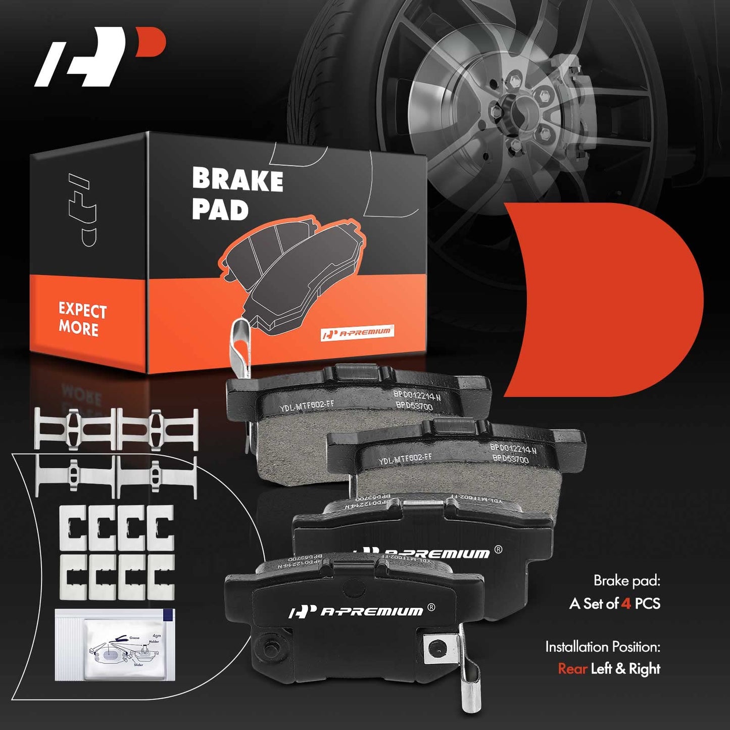 A-Premium Rear Ceramic Disc Brake Pads Set Compatible with Select Acura, Honda and Suzuki Models - Accord, Civic, CL, CSX, EL, ILX, Integra, RSX, TL, TSX, Vigor, CR-Z, Prelude, S2000, Kizashi, SX4