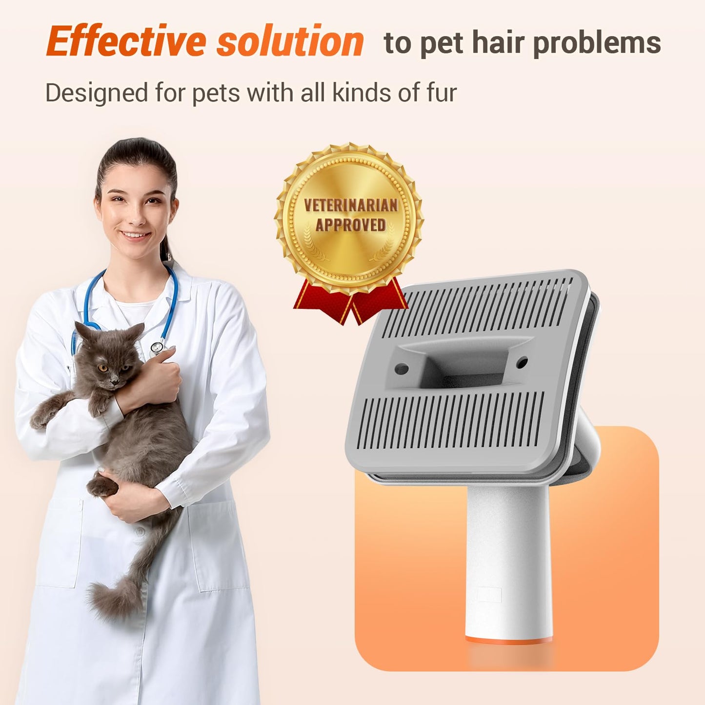 Afloia Dog Brush Vacuum Attachment - Pet Grooming Tool for Dogs & Cats (Vacuum Not Included), Compatible with 1-1.5" Round Port Vacuums (Dyson,Bissell,Eureka,Dirt Devil), with Extension Hose (White)