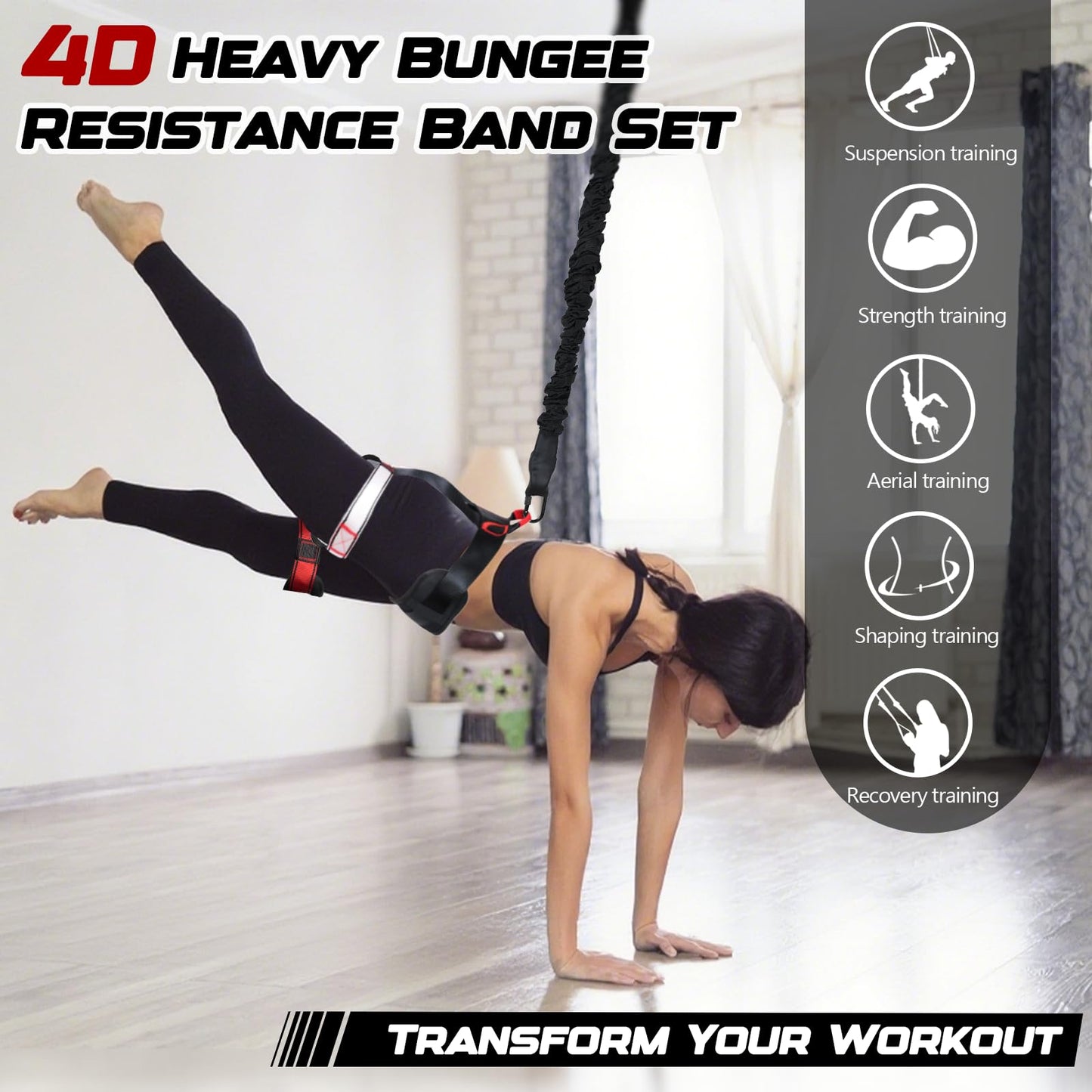 Heavy Duty Bungee Fitness Set – Professional 4D Bungee Resistance Band for Home Gym, Yoga, Pilates & Air Dance – Adjustable Harness with 360° Rotational Device – Includes Workout Guide